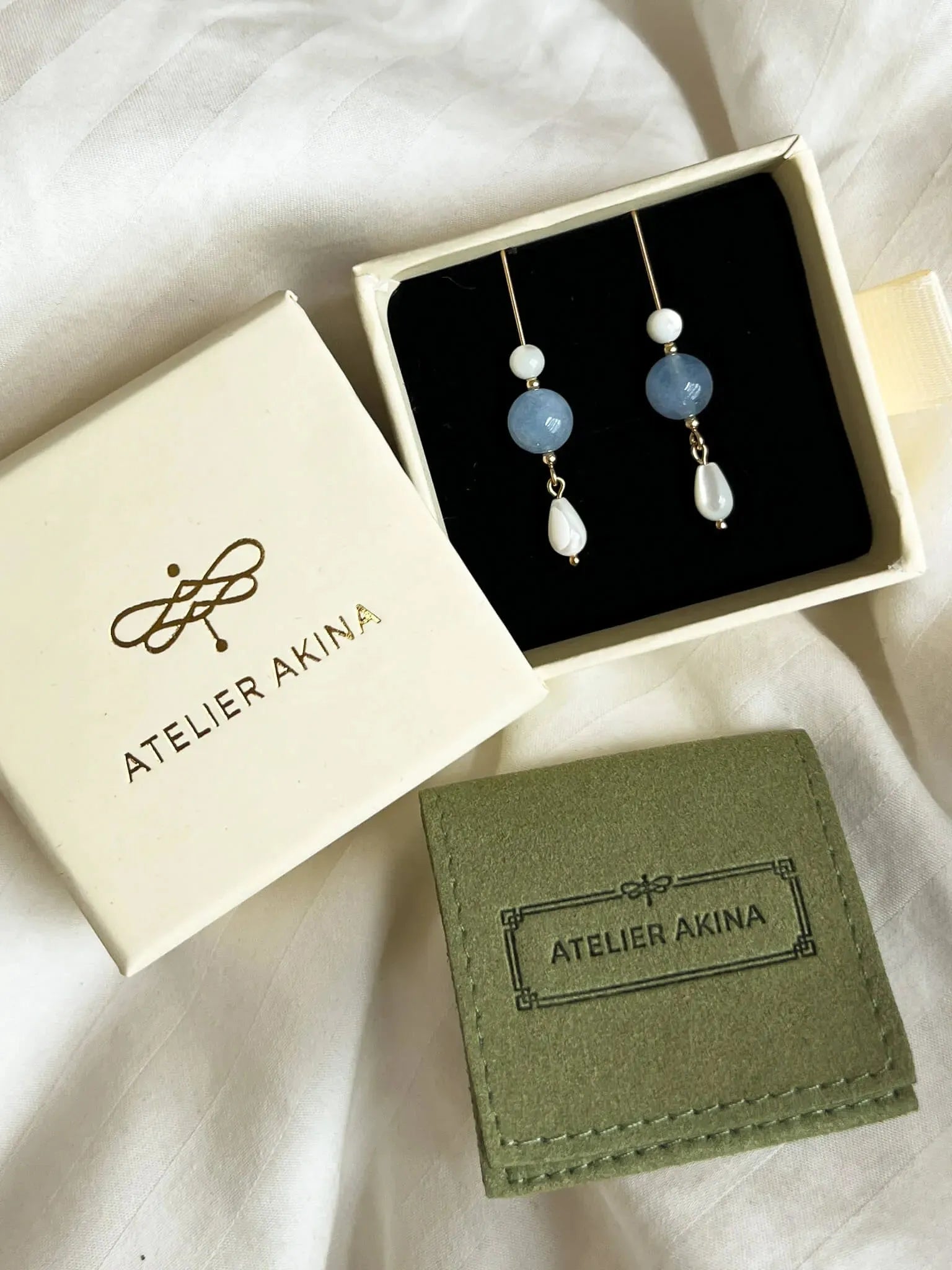 Aquamarine Pearl Dangle Earrings - Atelier Akina