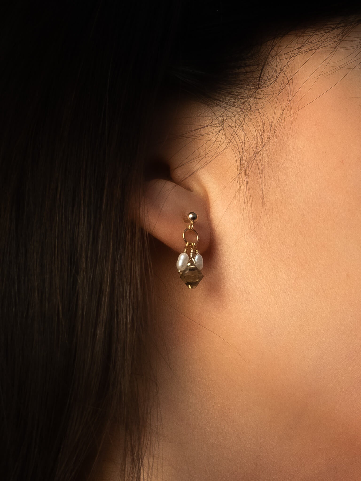 Olive Crystal & Pearl Drop Earrings