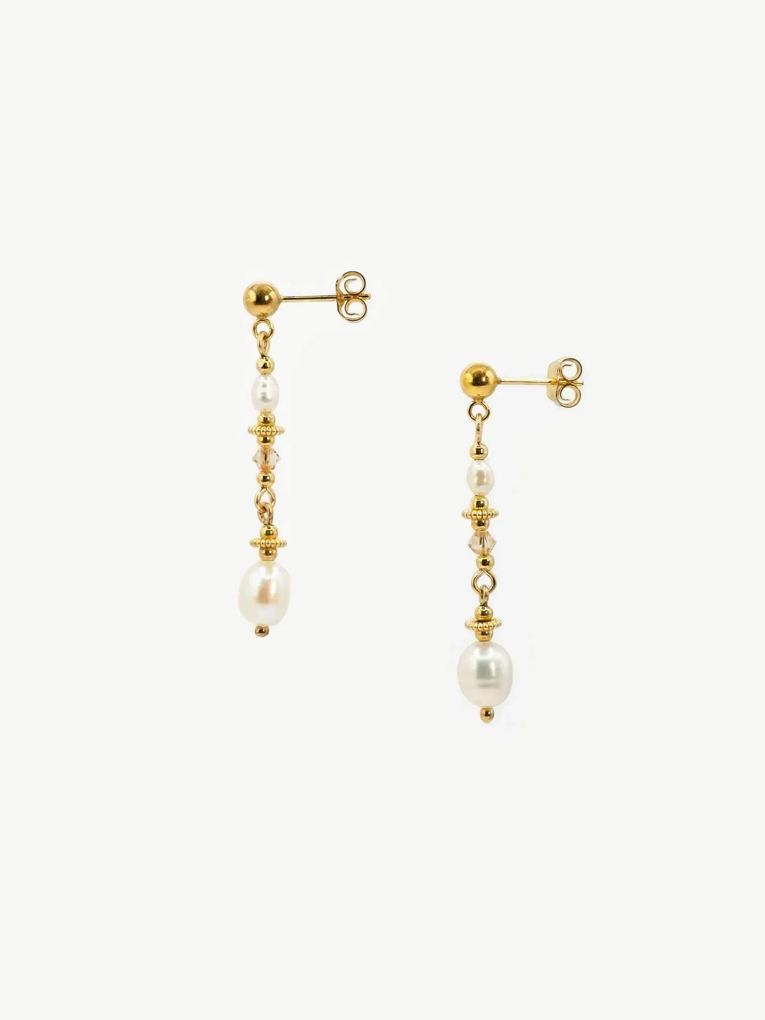 Golden Pearl & Crystal Vintage-Inspired Earrings - Atelier Akina