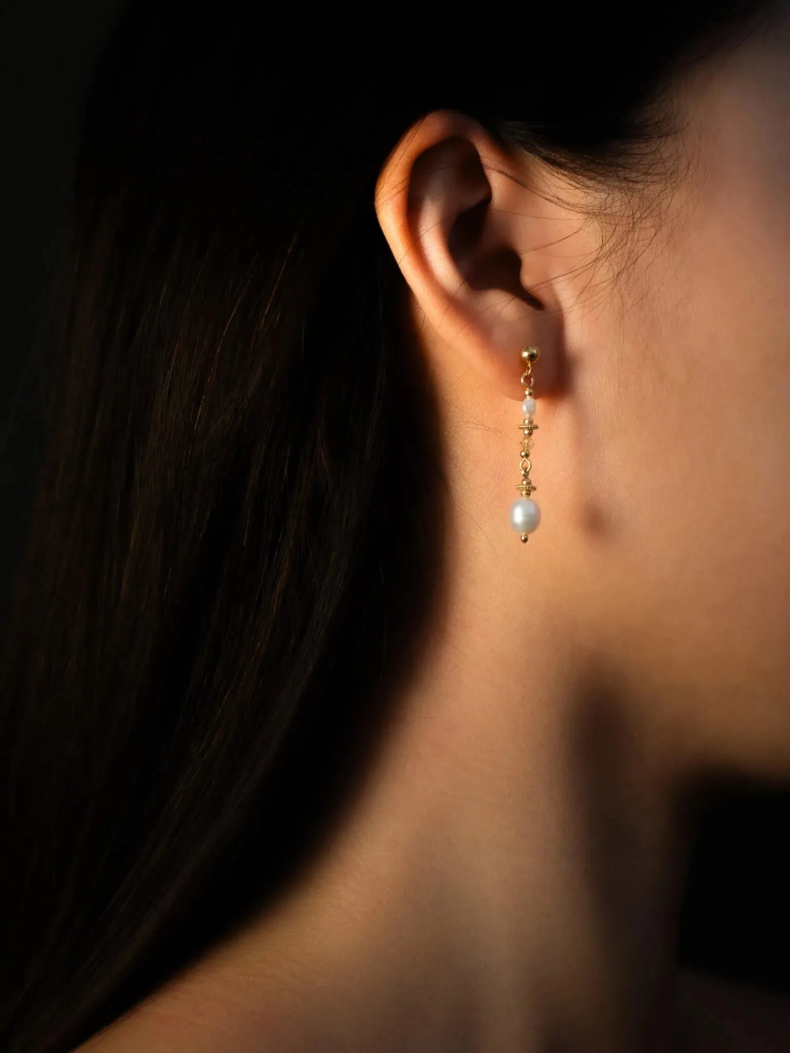 Golden Pearl & Crystal Vintage-Inspired Earrings - Atelier Akina