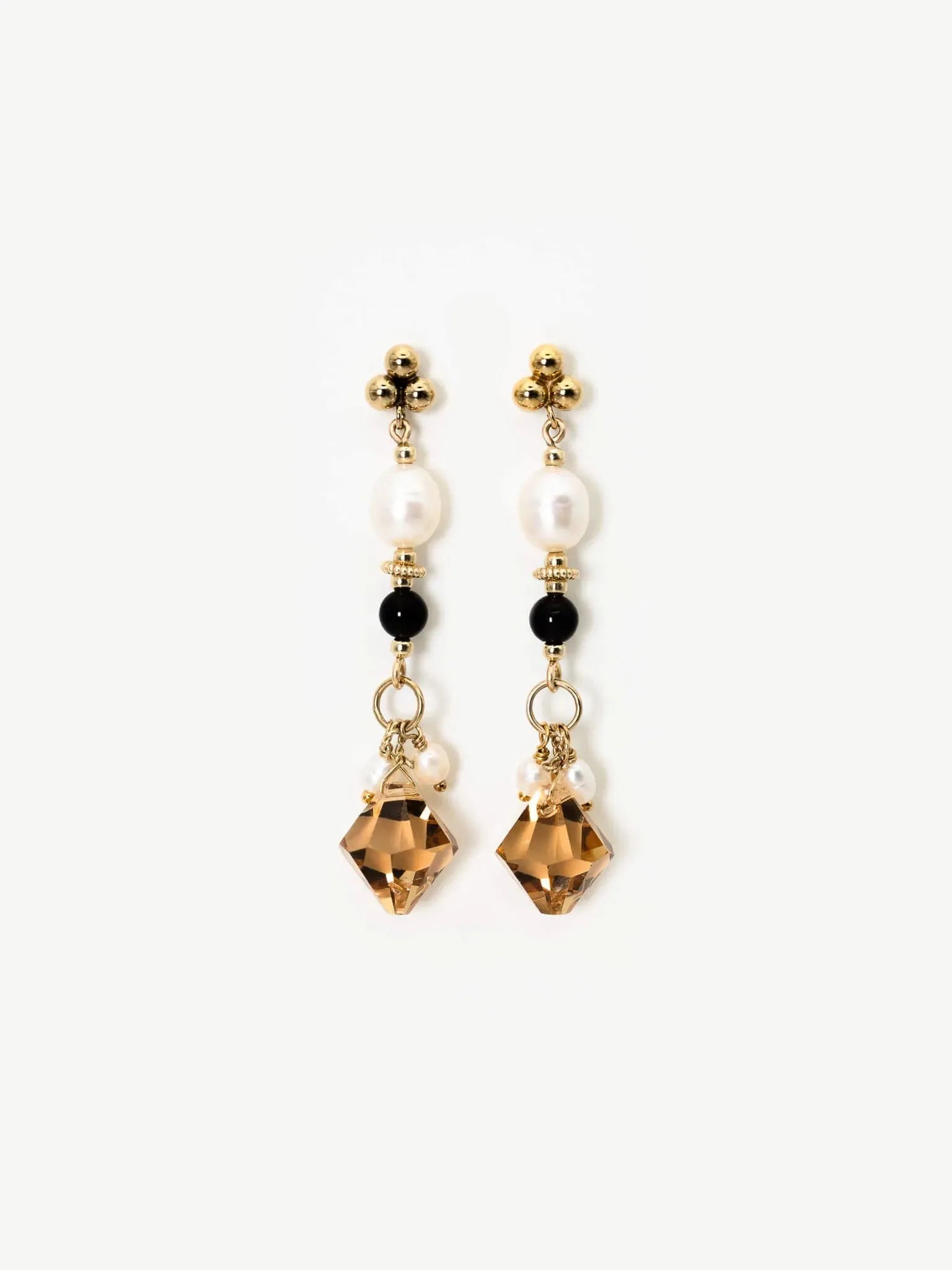 Golden Pearl & Topaz Crystal Dangle Earrings - Atelier Akina