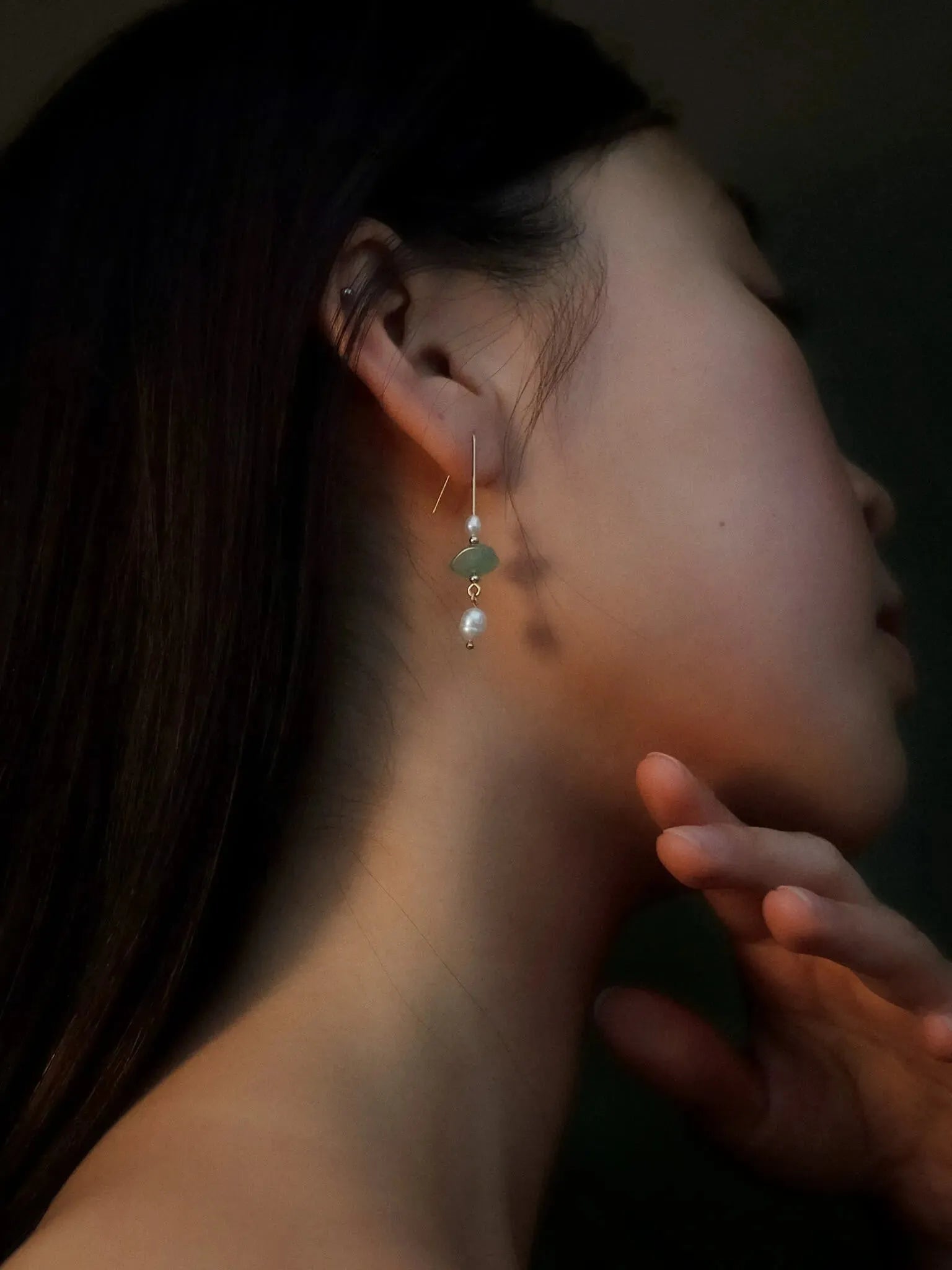 Green Aventurine Pearl Dangle Earrings - Atelier Akina