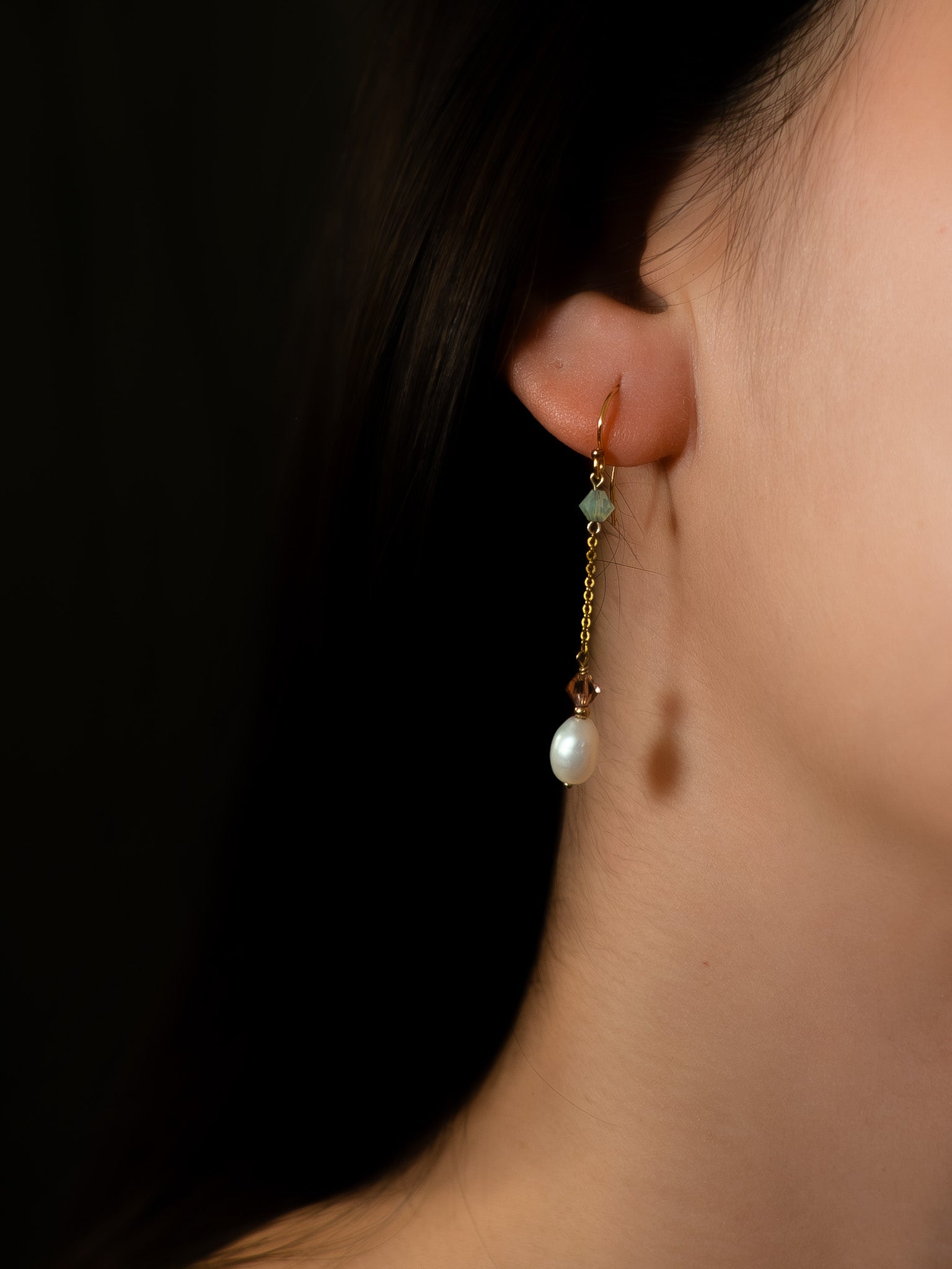 Lotus Pearl Dangle Earrings