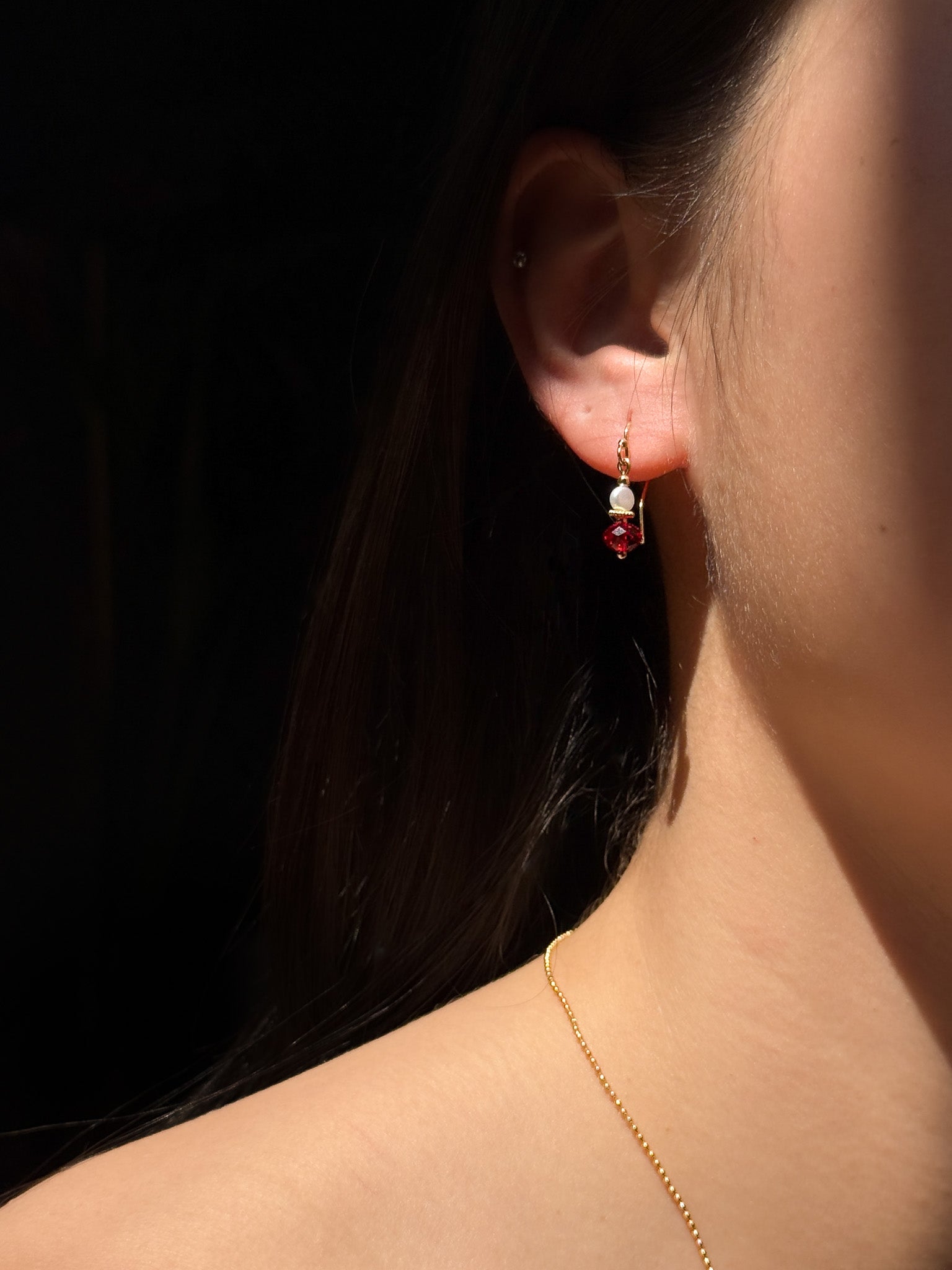 Lunar Red Lantern Pearl Drop Earrings