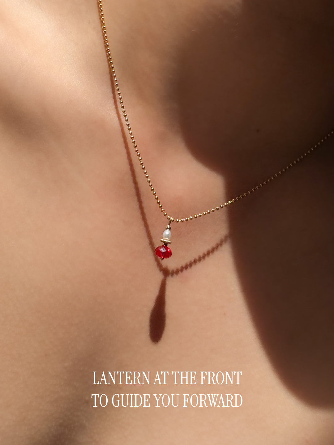 Lunar Red Lantern Pearl Pendant Necklace