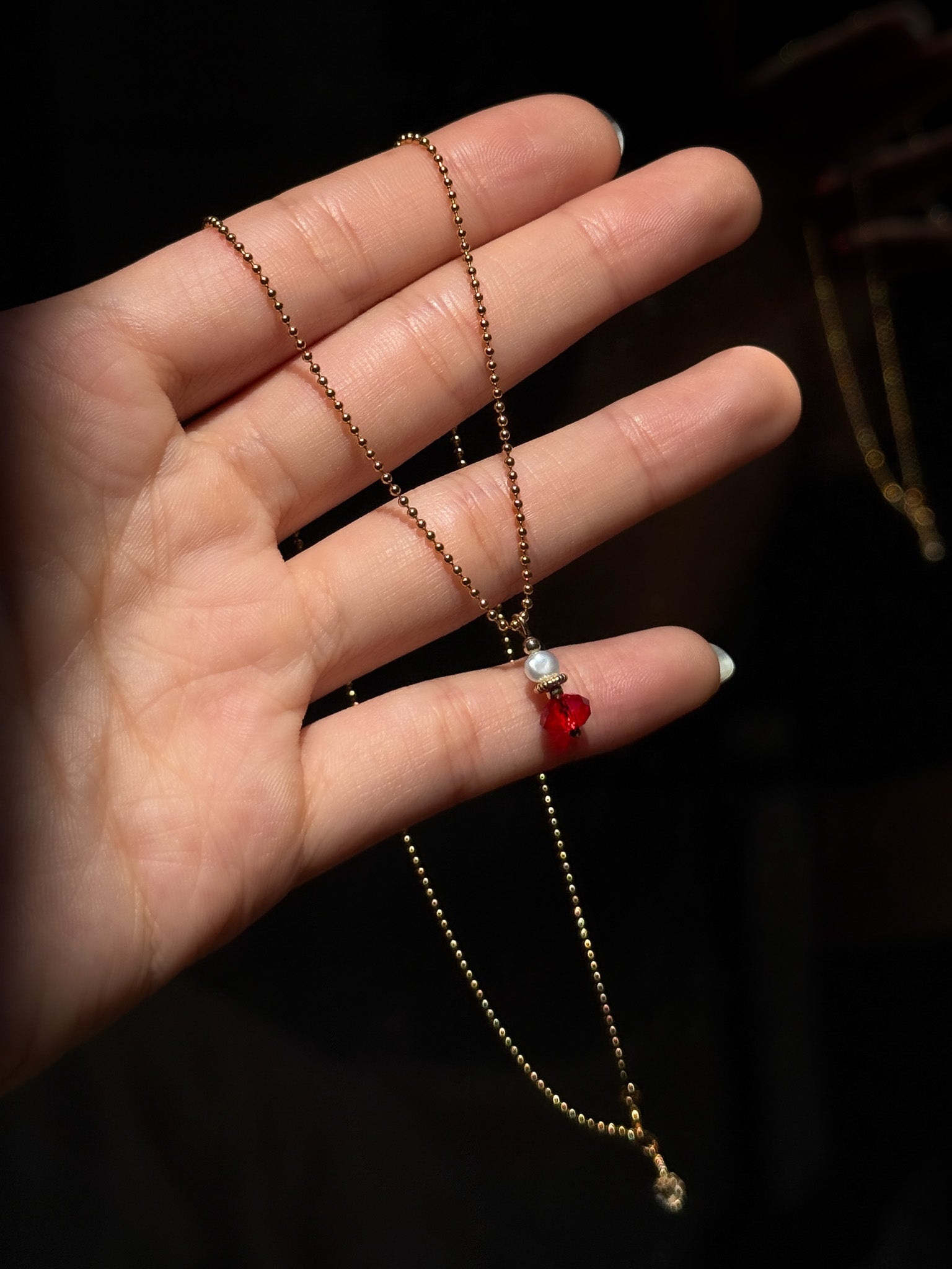 Lunar Red Lantern Pearl Pendant Necklace