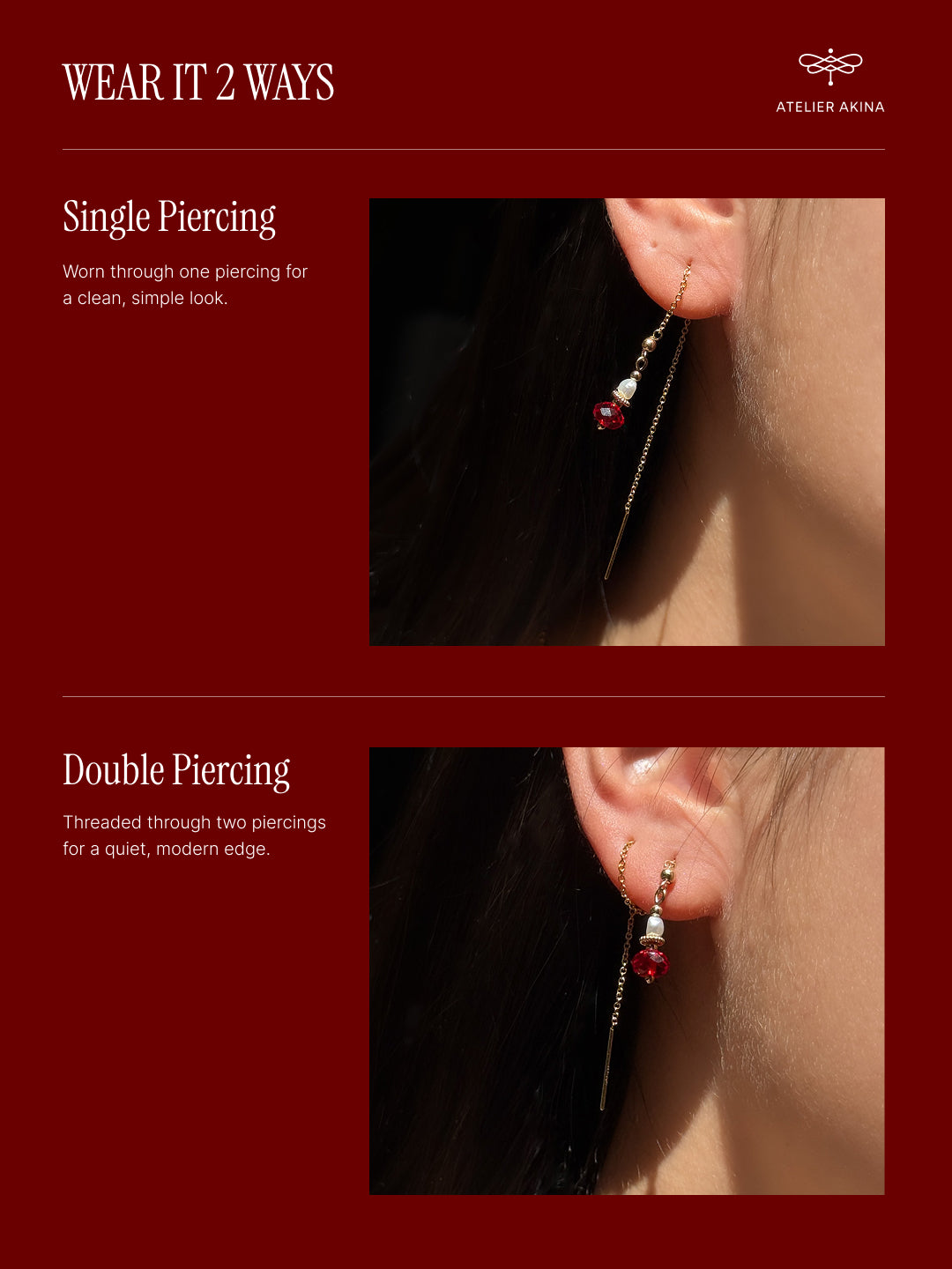 Lunar Red Lantern Pearl Threader Dangle Earrings