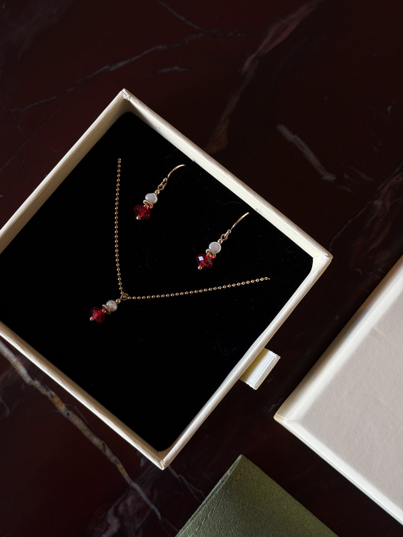 Lunar Red Lantern Pearl Pendant Necklace