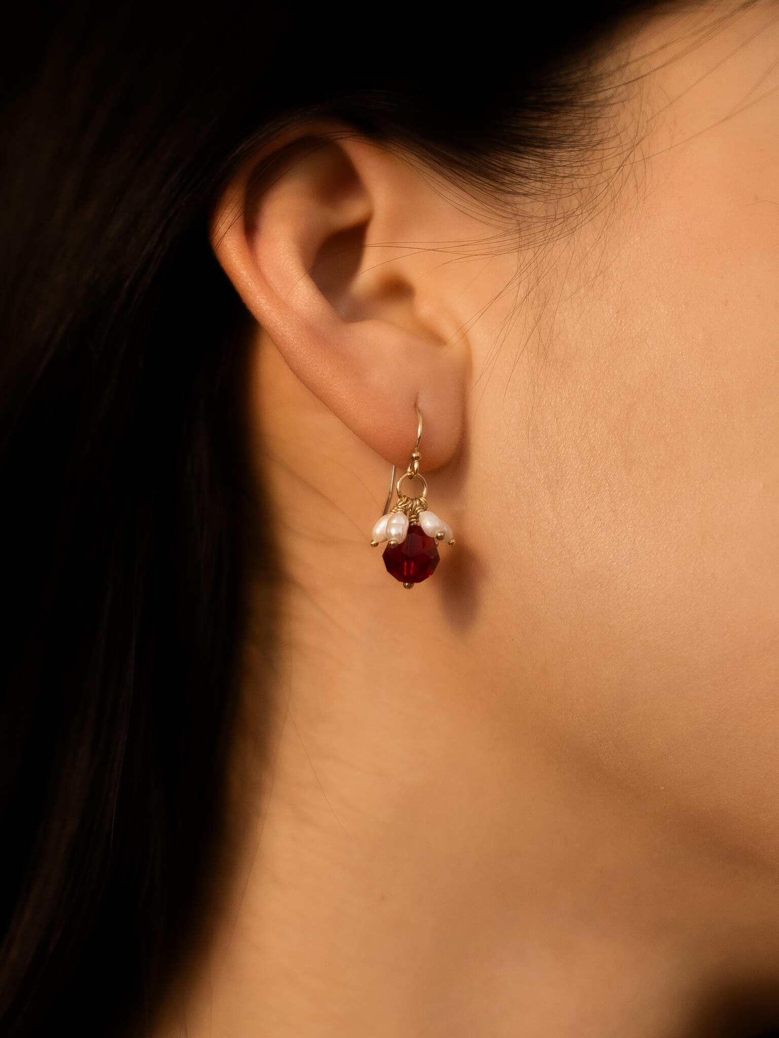 Berry Crystal & Pearl Drop Earrings