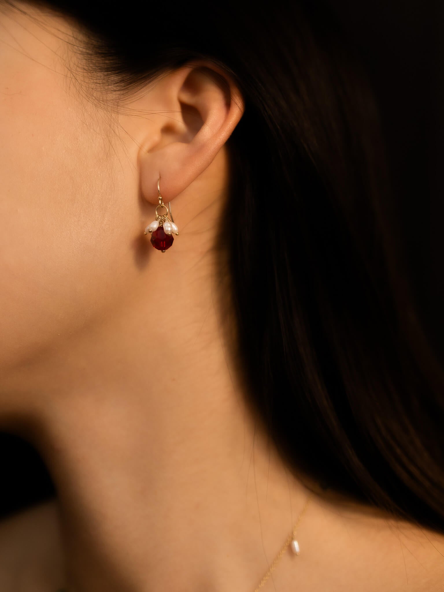 Berry Crystal & Pearl Drop Earrings