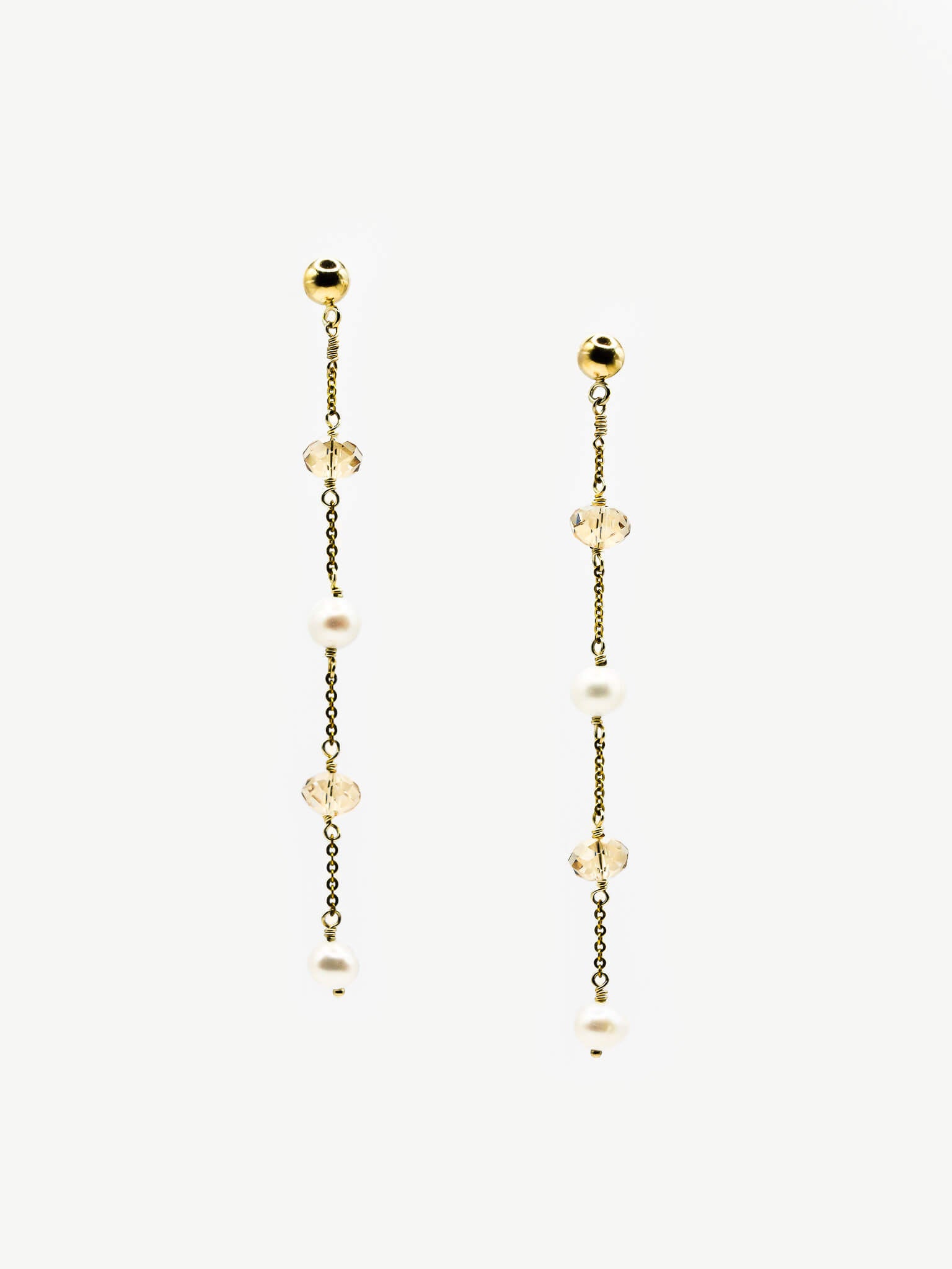 Pearl & Crystal Orbit Gold Dangle Earrings