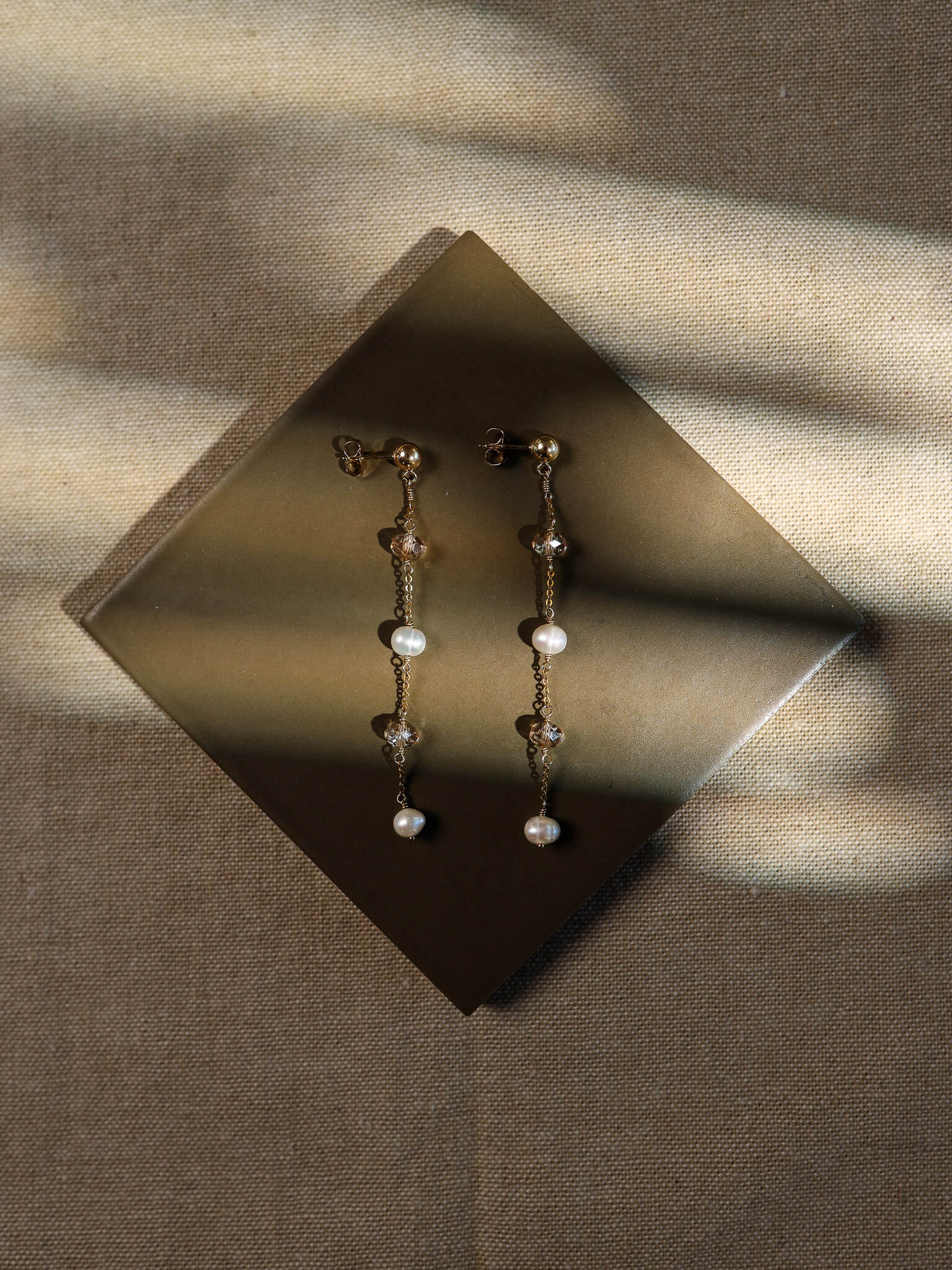 Pearl & Crystal Orbit Gold Dangle Earrings