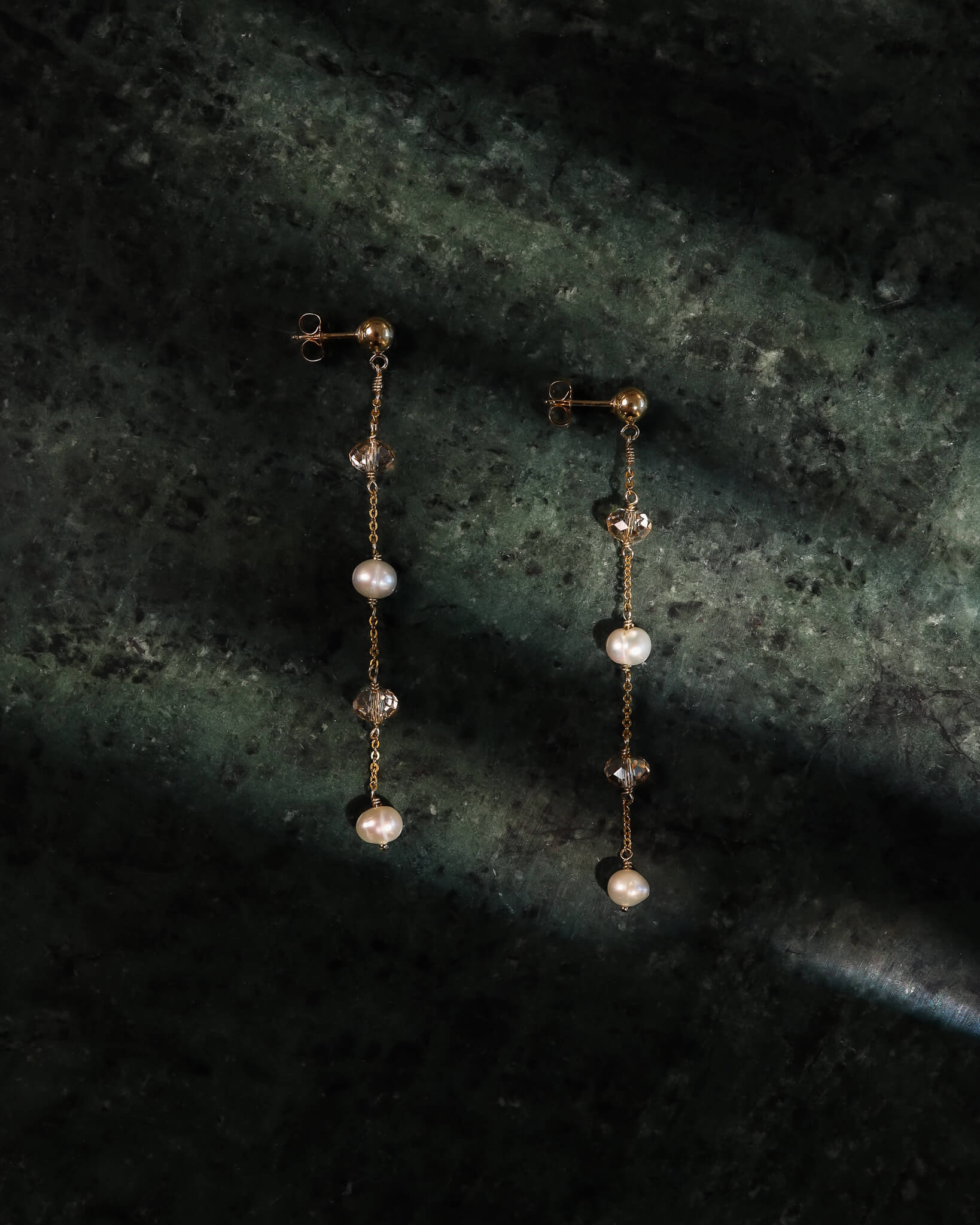 Pearl & Crystal Orbit Gold Dangle Earrings
