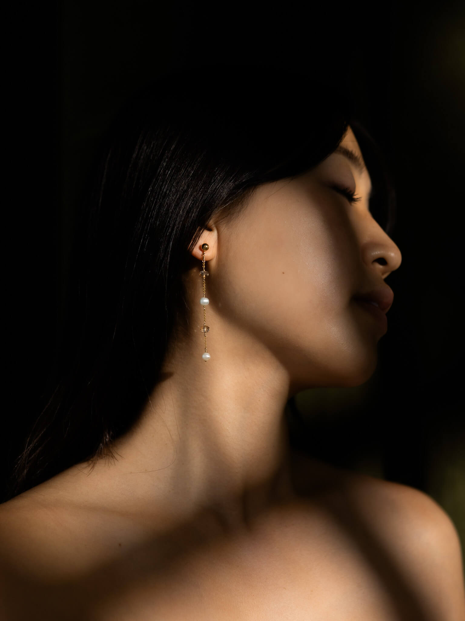 Pearl & Crystal Orbit Gold Dangle Earrings