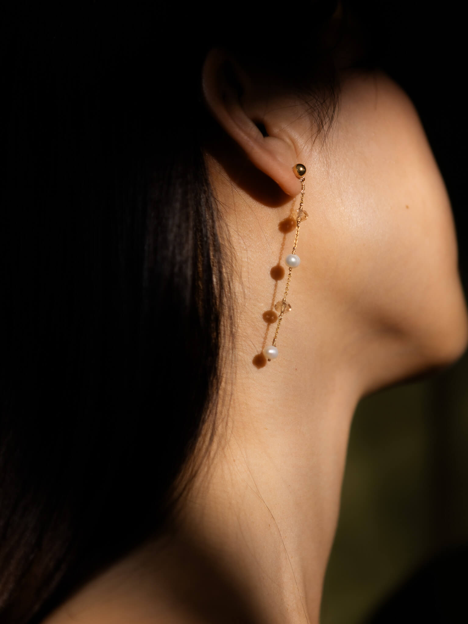 Pearl & Crystal Orbit Gold Dangle Earrings