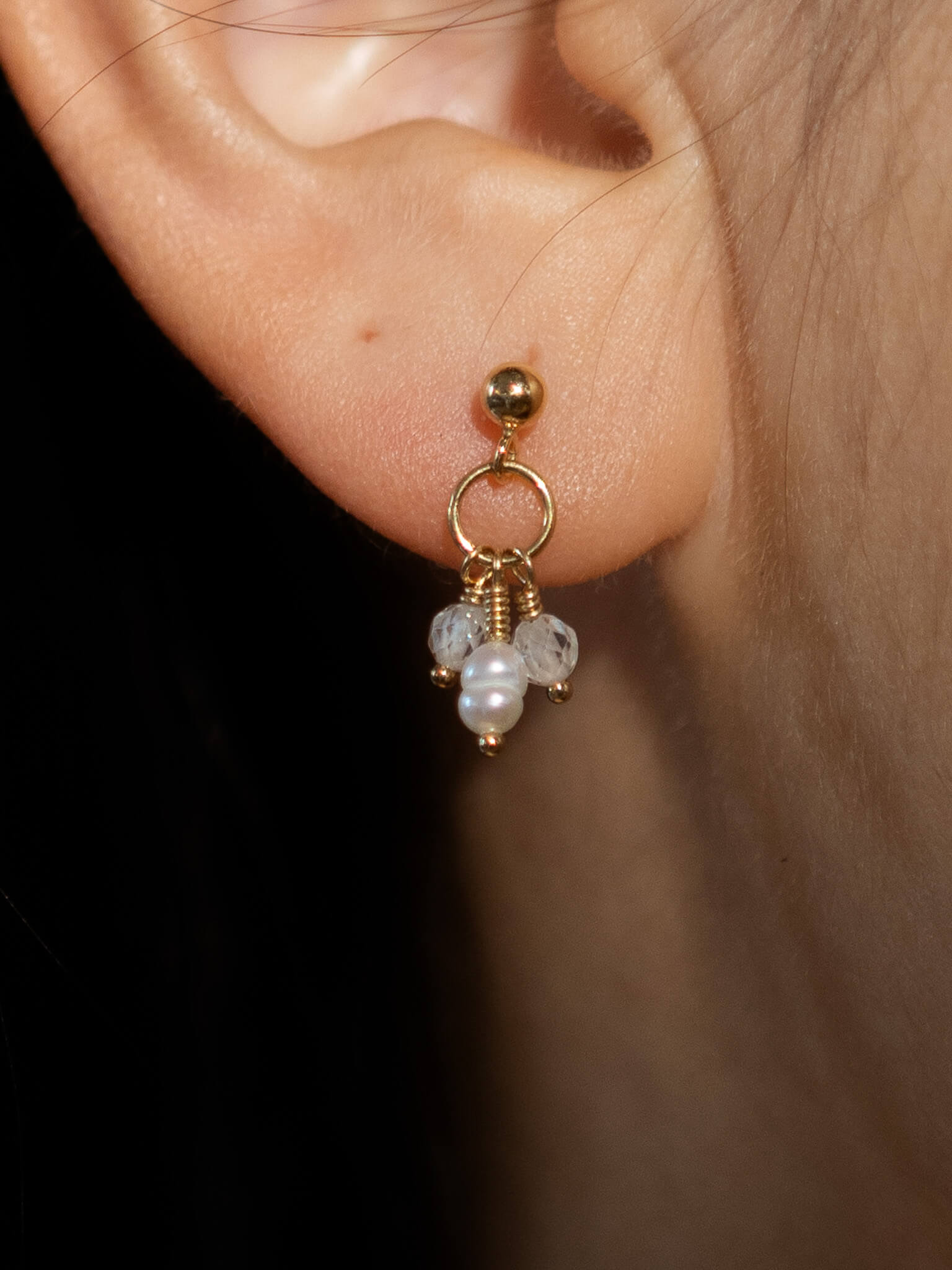 Pixie Birthstone & Pearl Drop Earrings - April