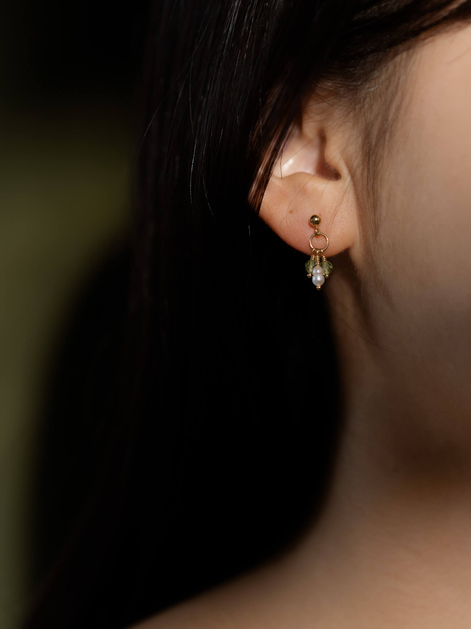 Pixie Peridot Birthstone & Pearl Drop Earrings - August