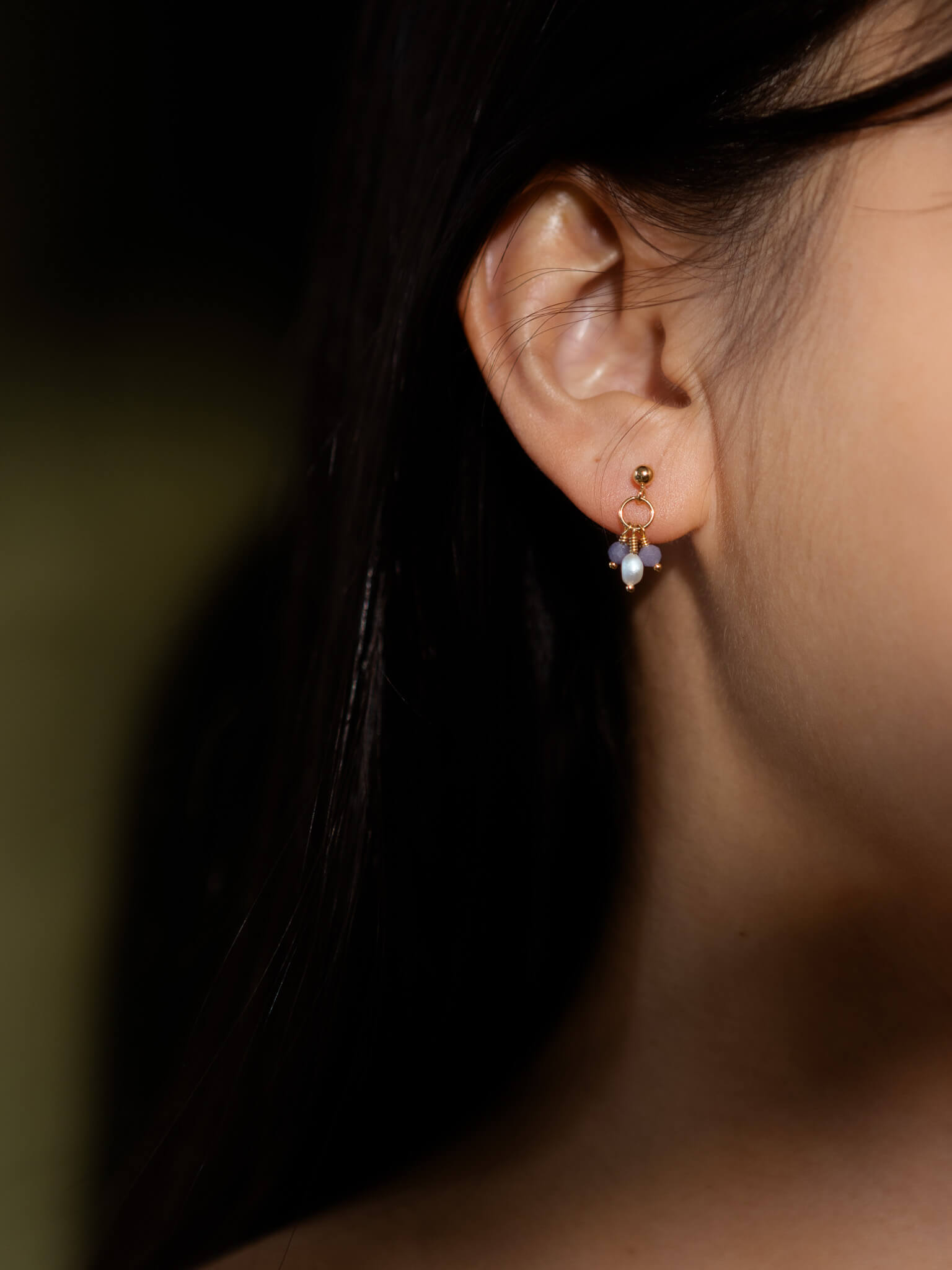 Pixie Tanzanite Birthstone & Pearl Drop Earrings - December