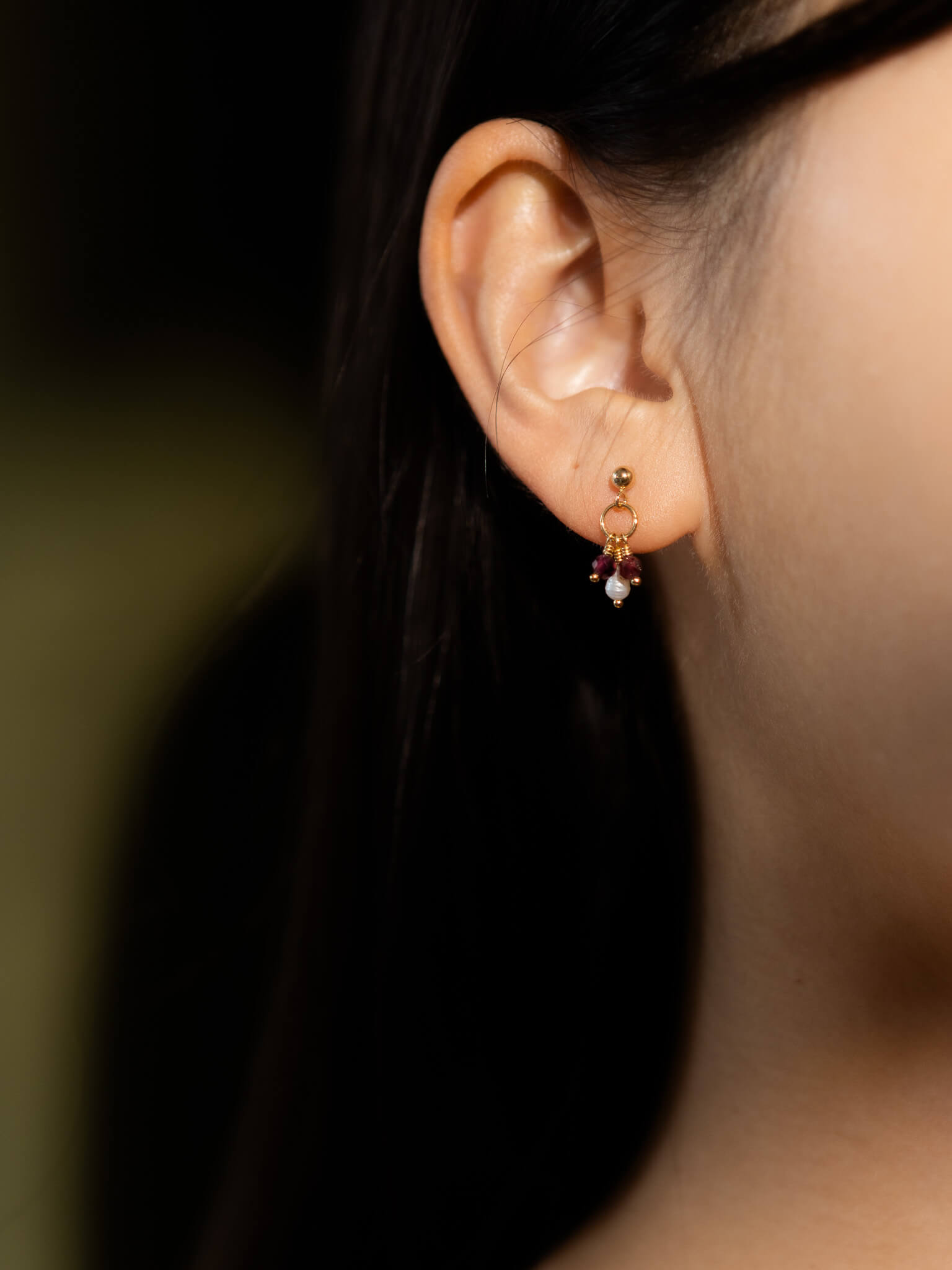 Pixie Garnet Birthstone & Pearl Drop Earrings - January