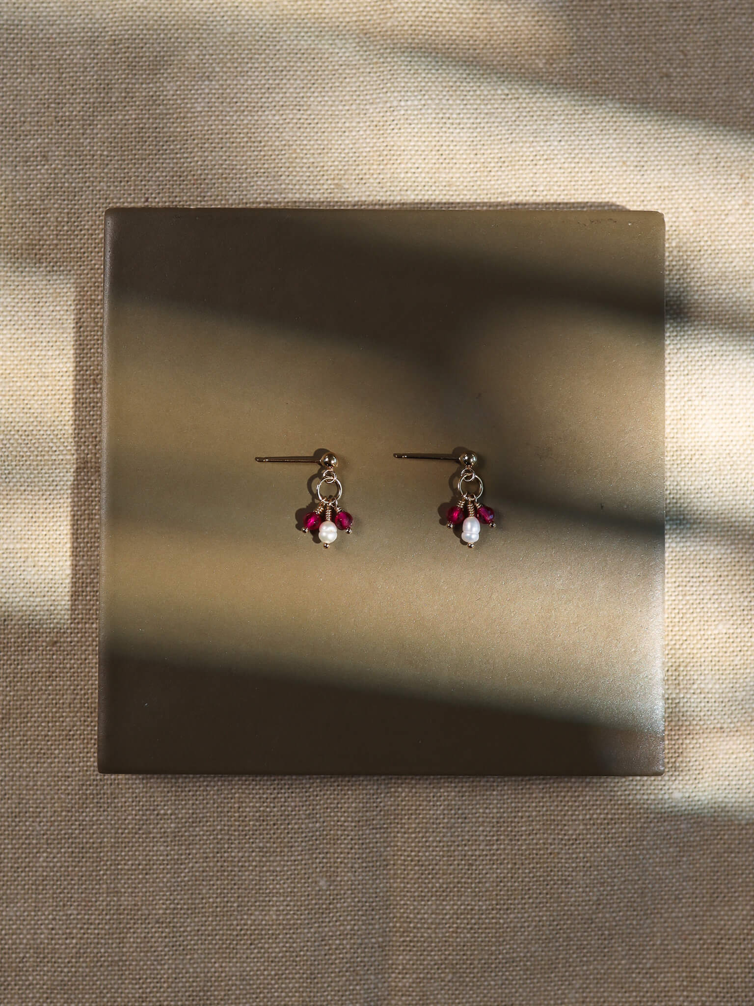 Pixie Ruby Birthstone & Pearl Drop Earrings - July