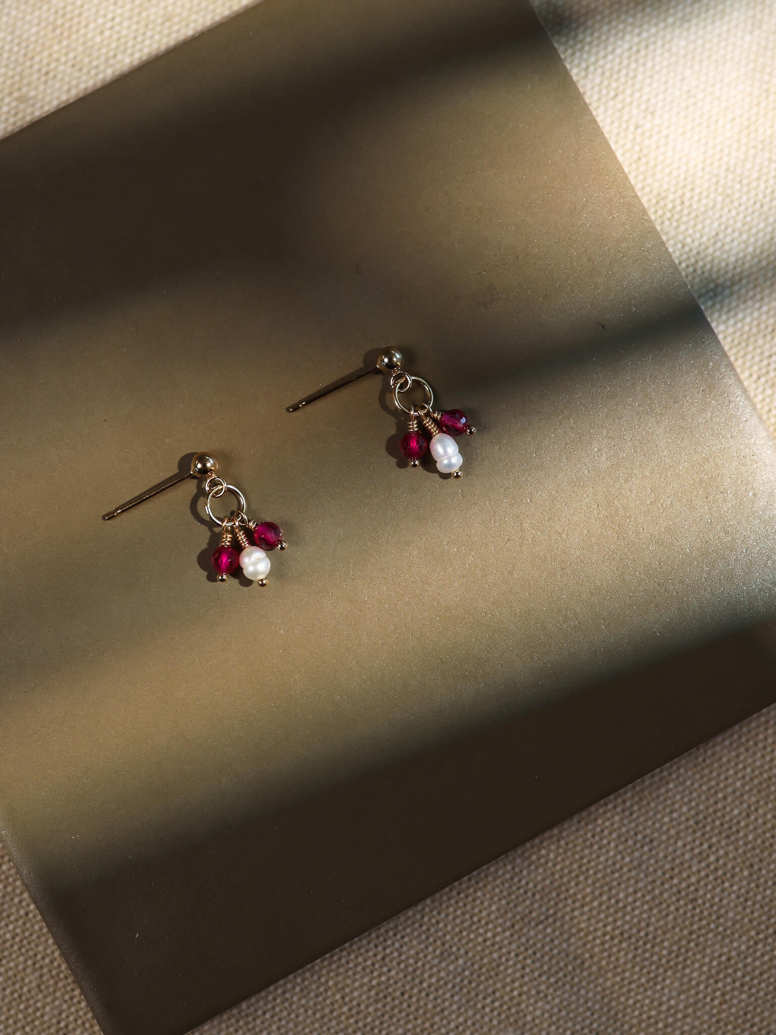 Pixie Ruby Birthstone & Pearl Drop Earrings - July