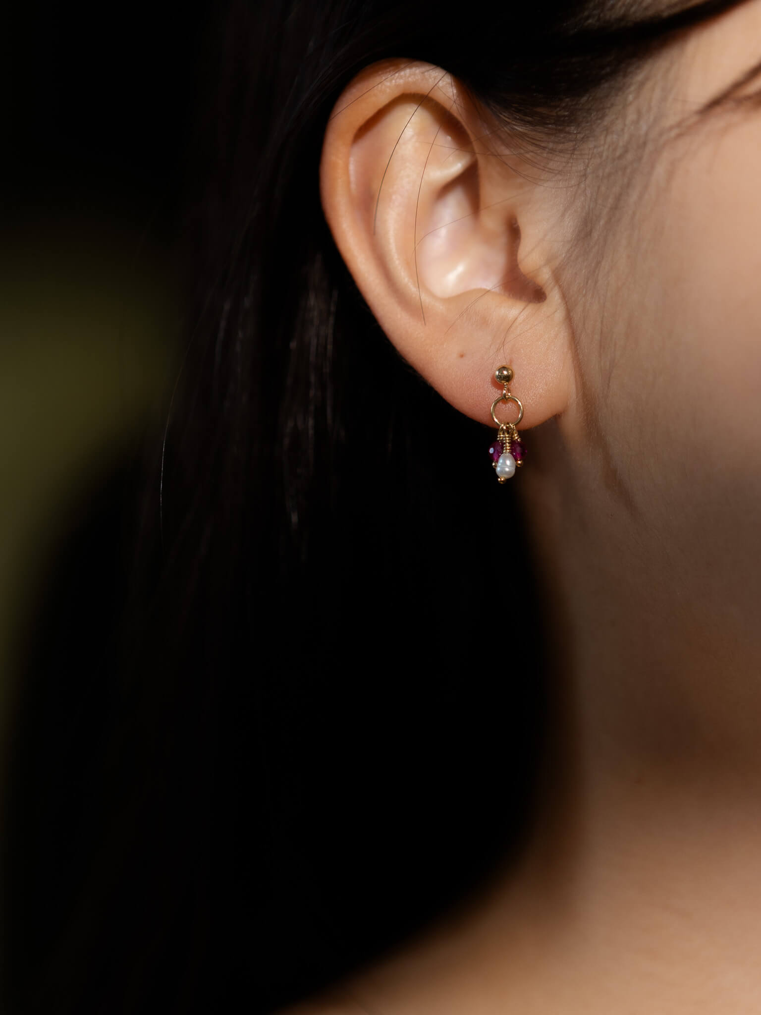 Pixie Ruby Birthstone & Pearl Drop Earrings - July