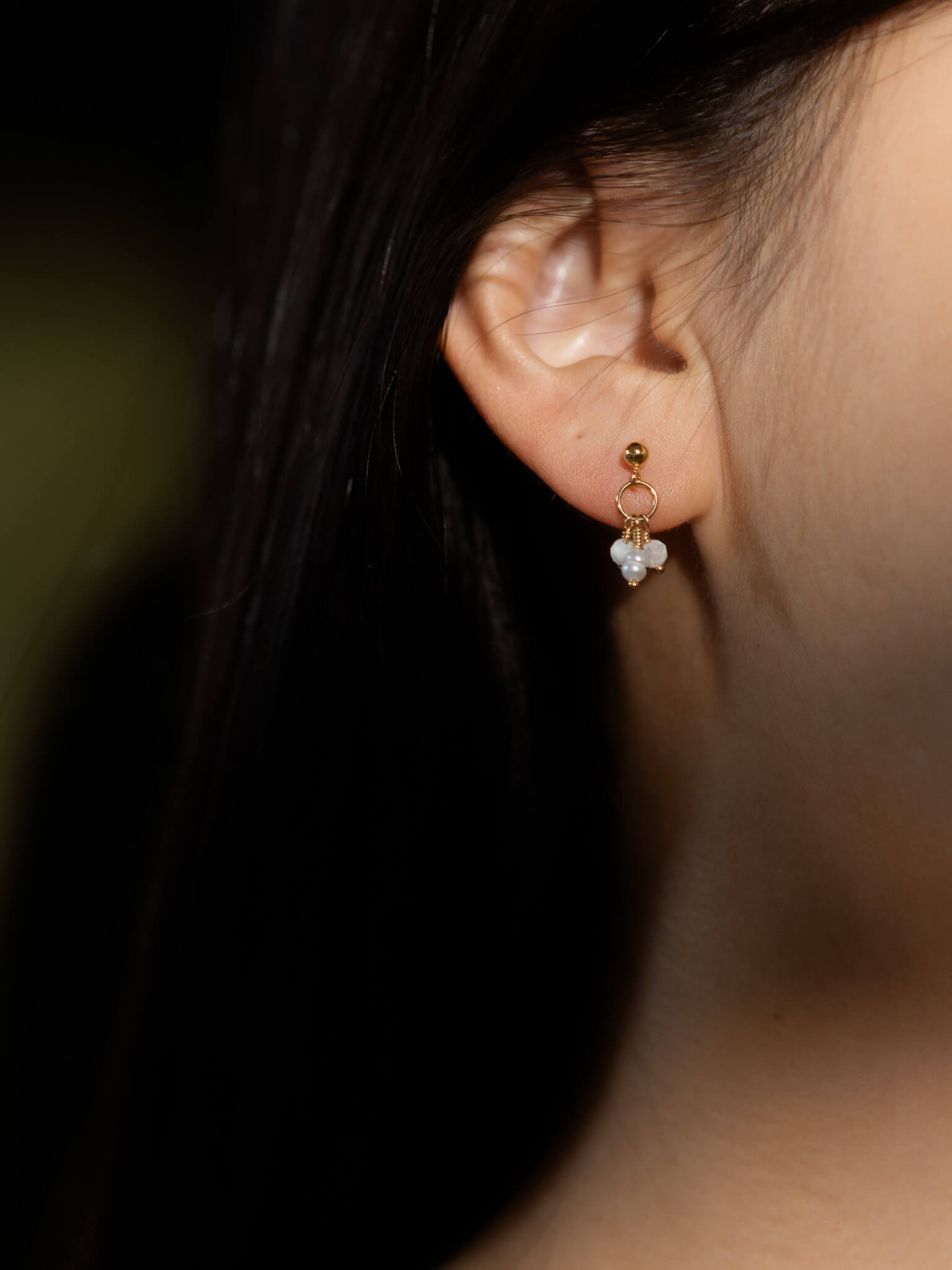 Pixie Moonstone Birthstone & Pearl Drop Earrings - June