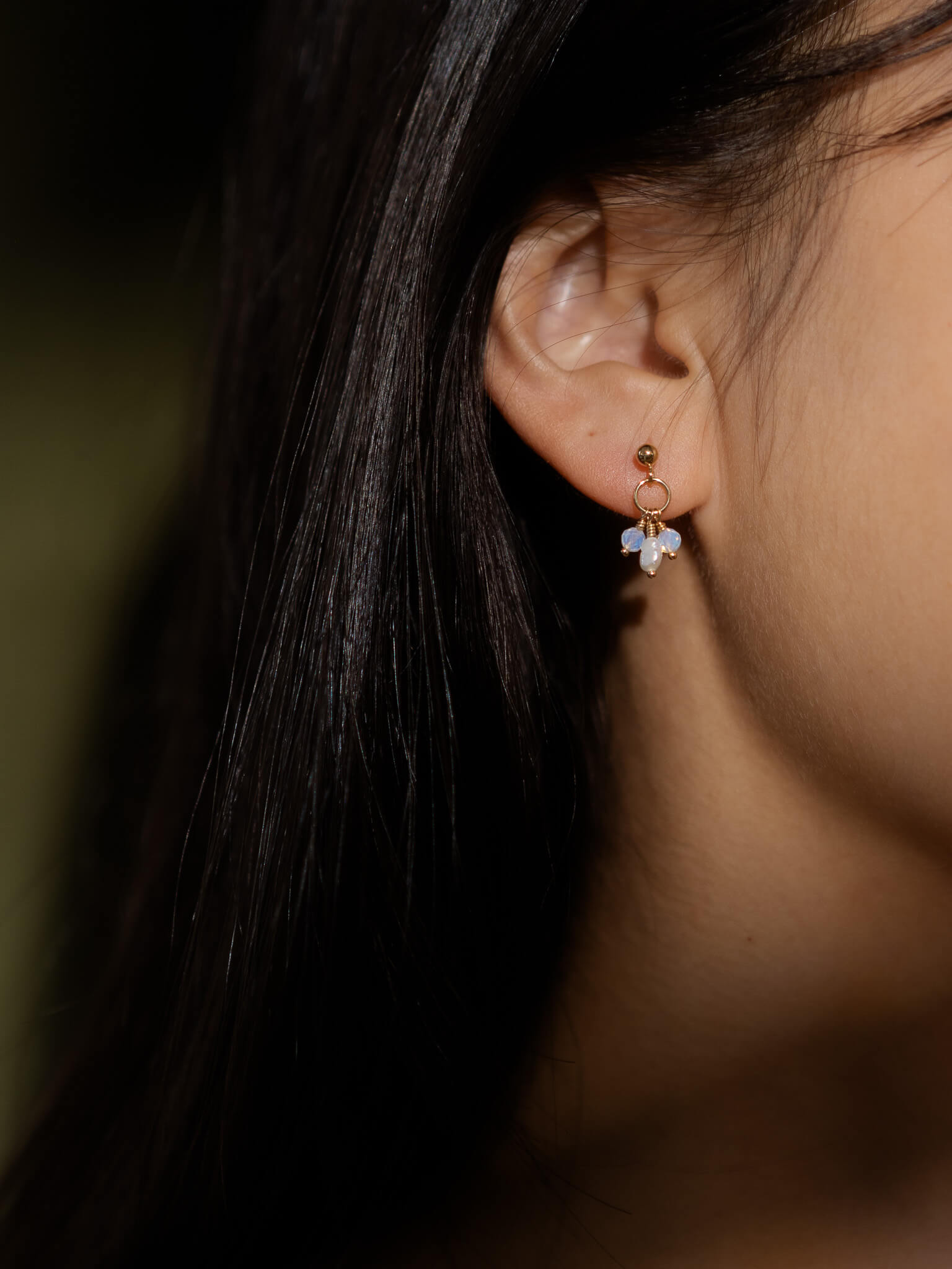 Pixie Opal Birthstone & Pearl Drop Earrings - October