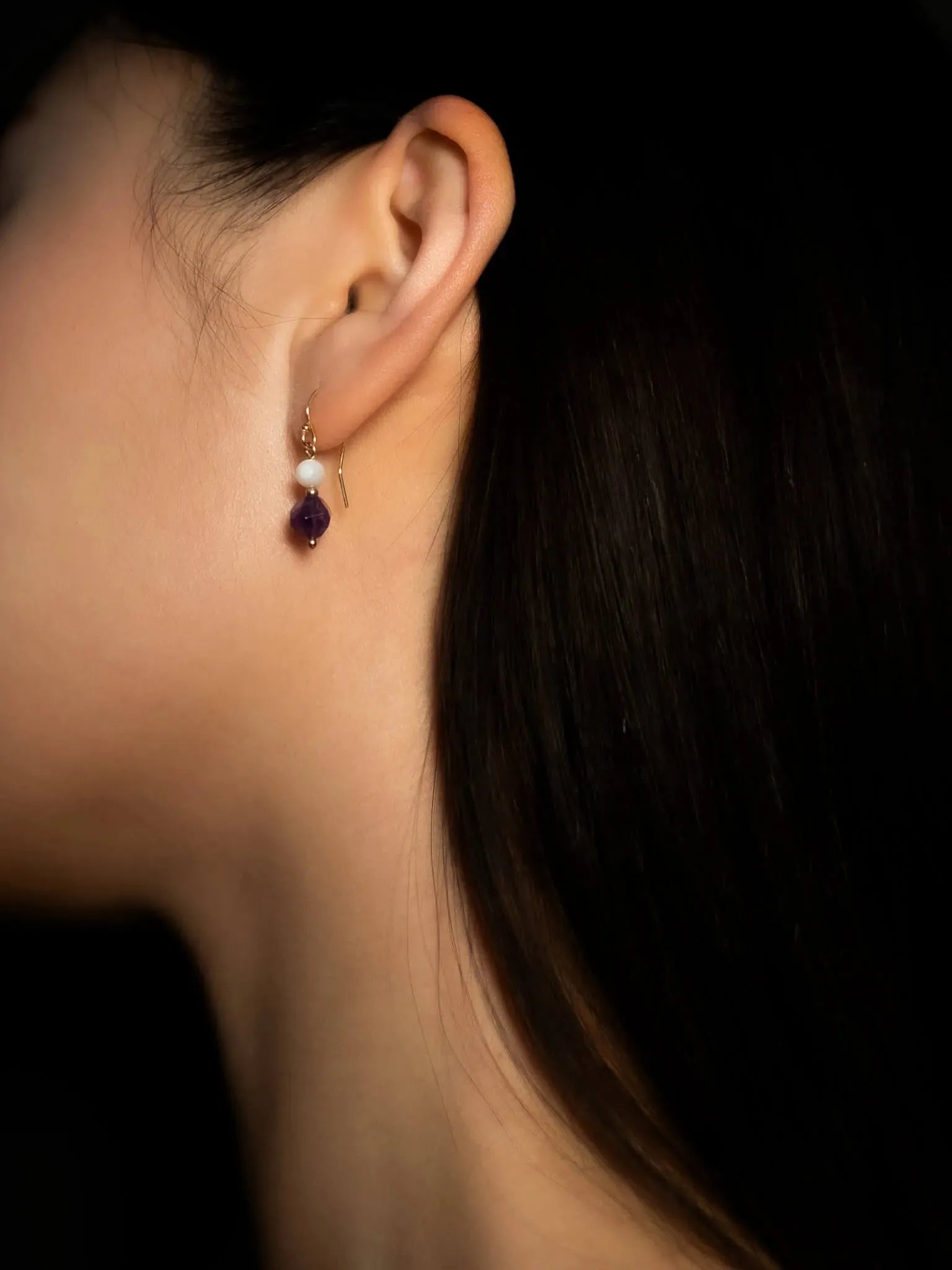 Amethyst Pearl Drop Earrings - Atelier Akina