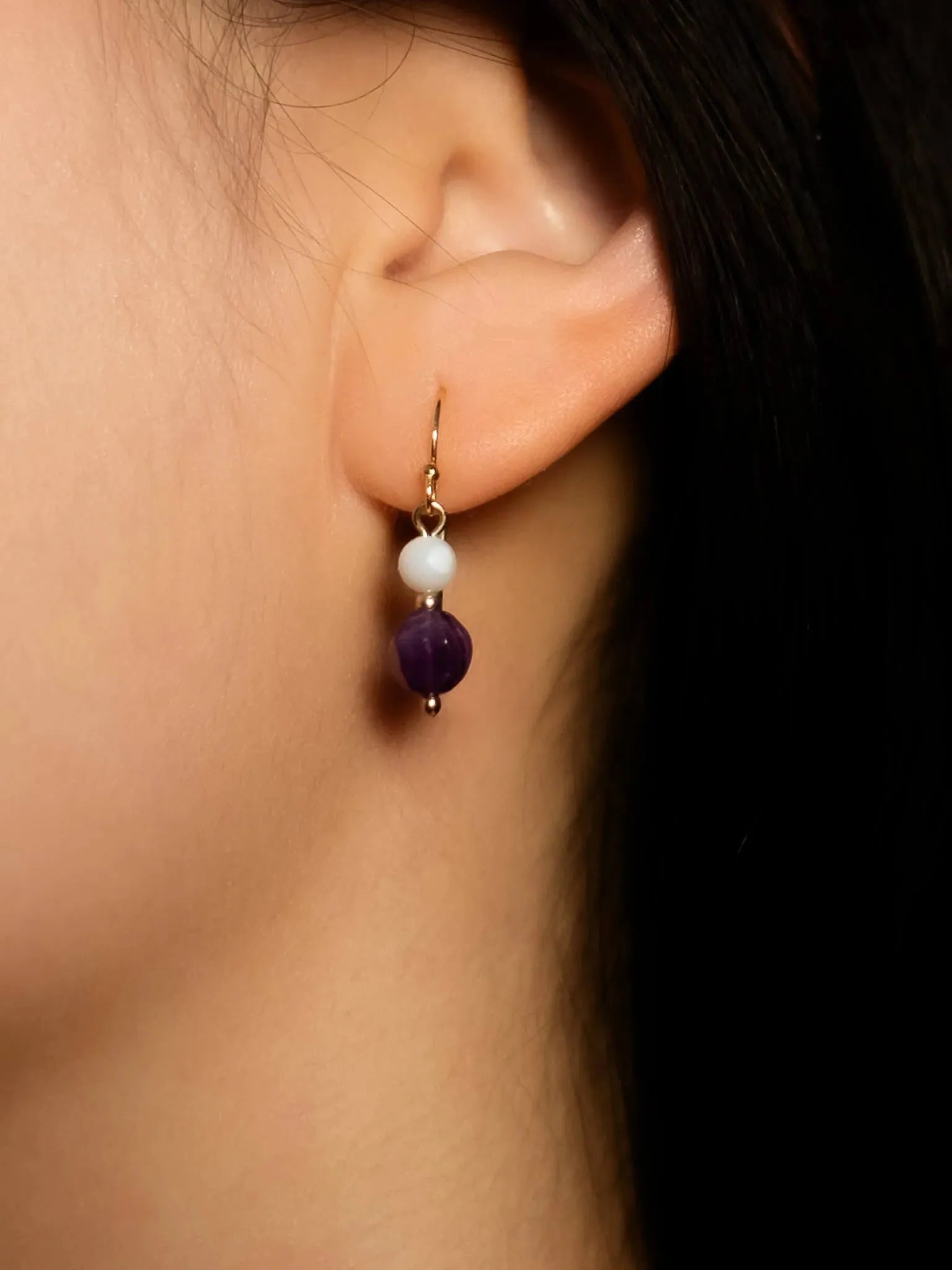 Amethyst Pearl Drop Earrings - Atelier Akina