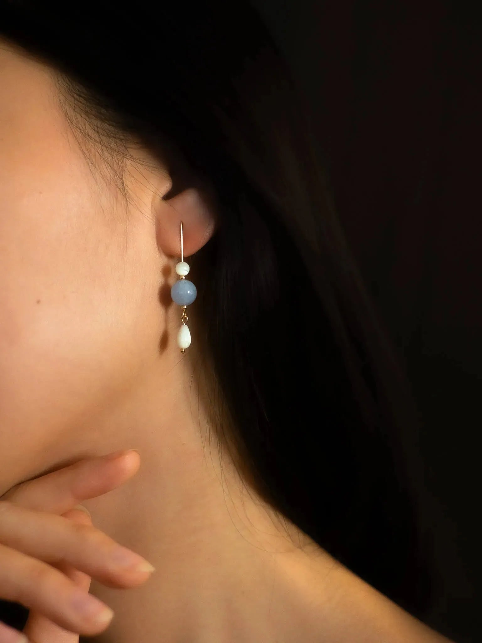 Aquamarine Pearl Dangle Earrings - Atelier Akina