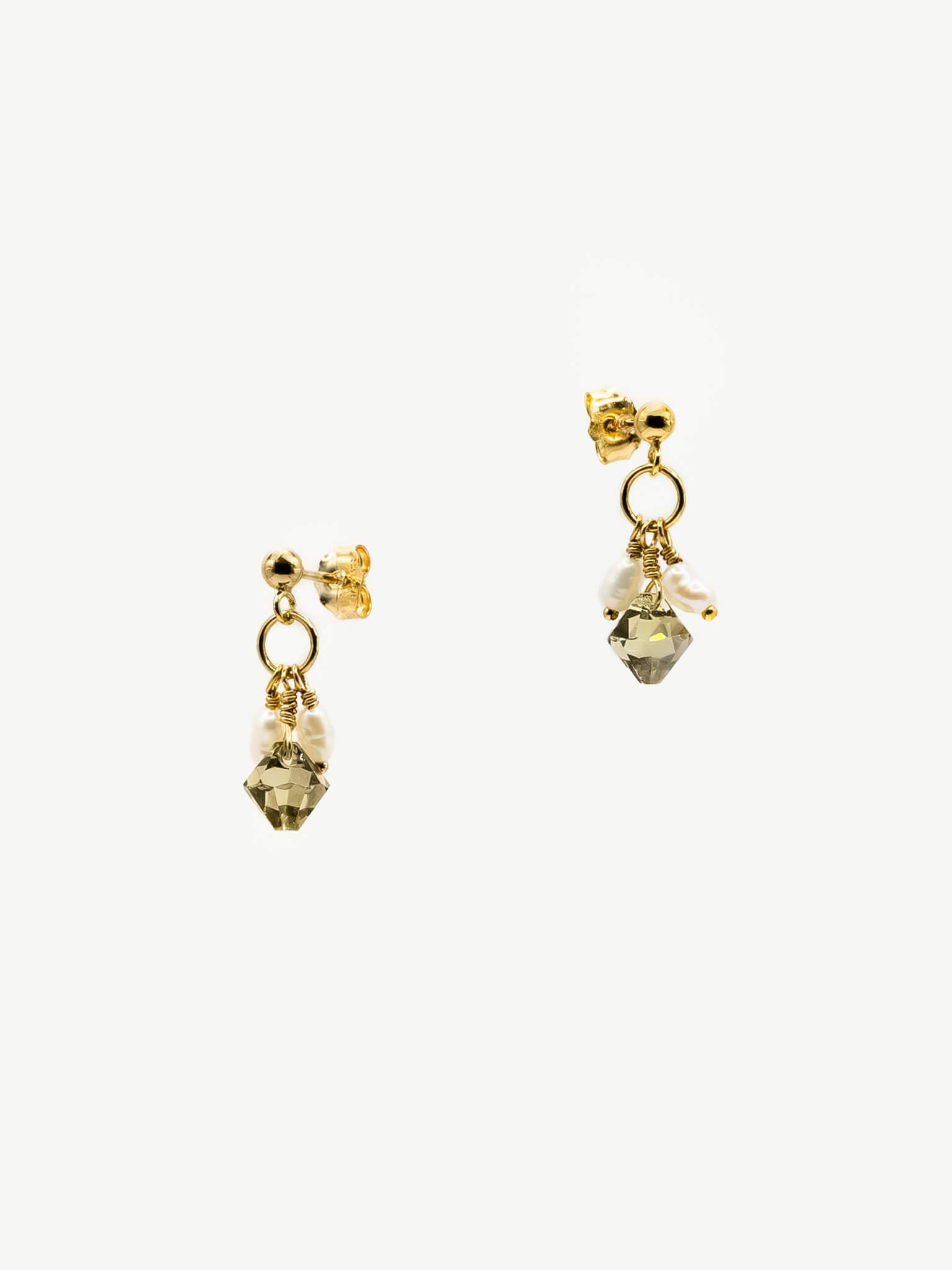 Dainty Olive Crystal & Pearl Drop Earrings