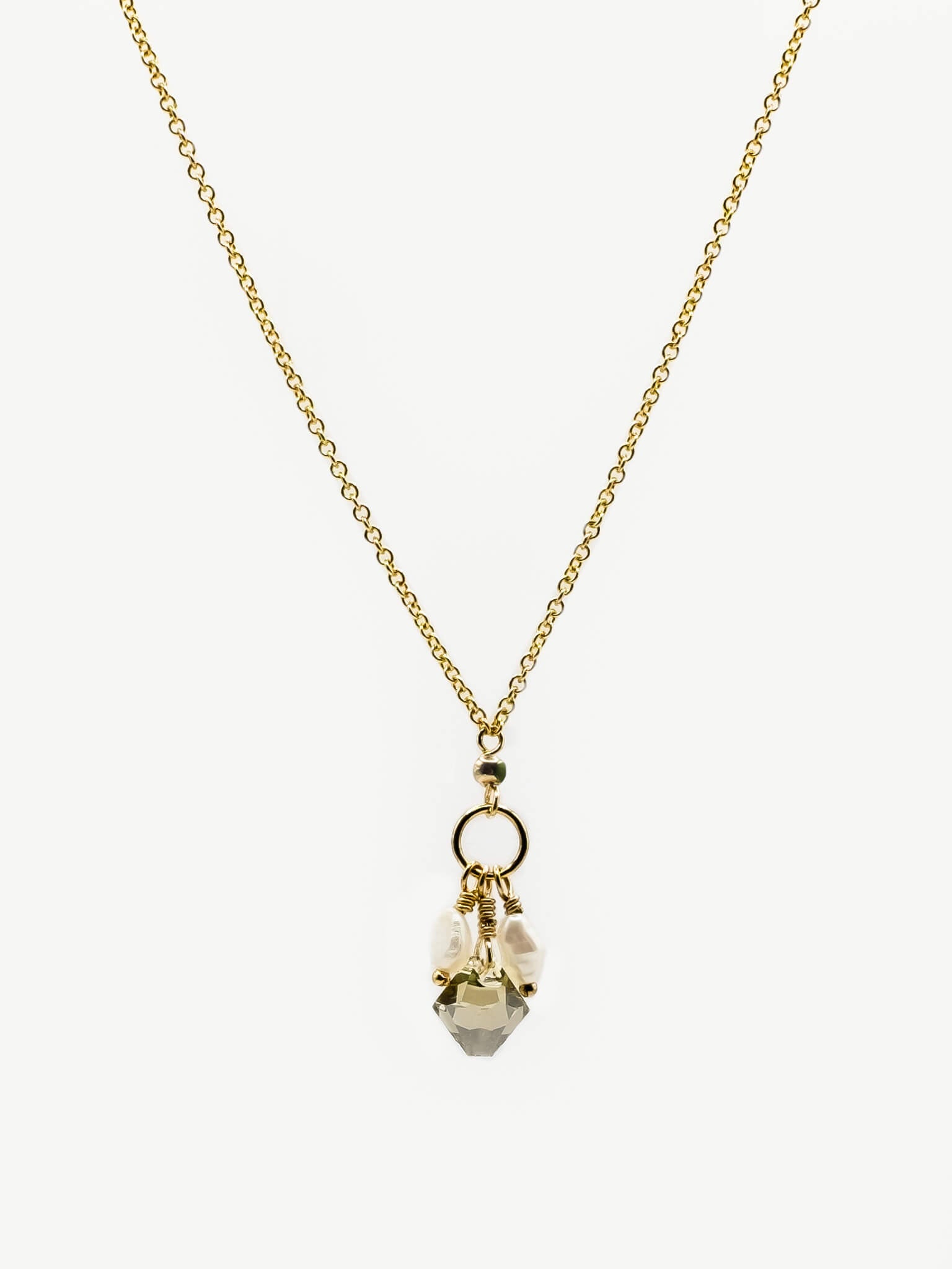 Dainty Olive Crystal & Pearl Pendant Necklace