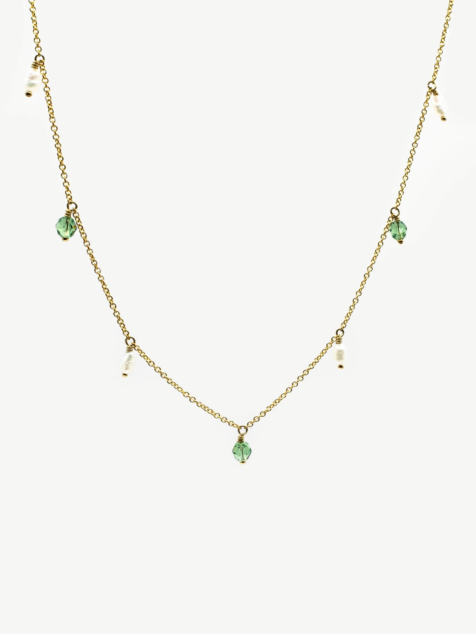 Evergreen Dainty Crystal & Pearl Necklace