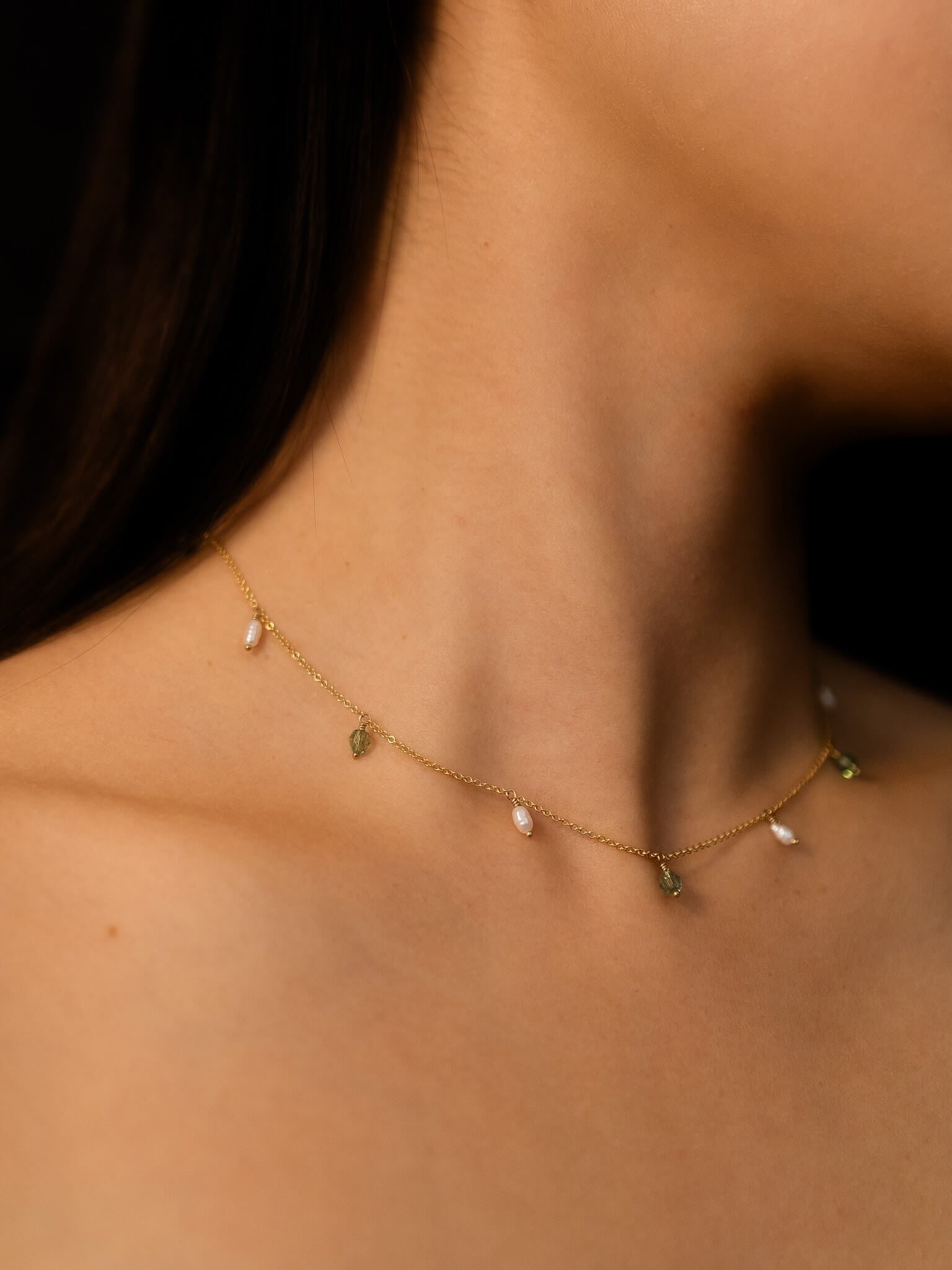 Evergreen Dainty Crystal & Pearl Necklace