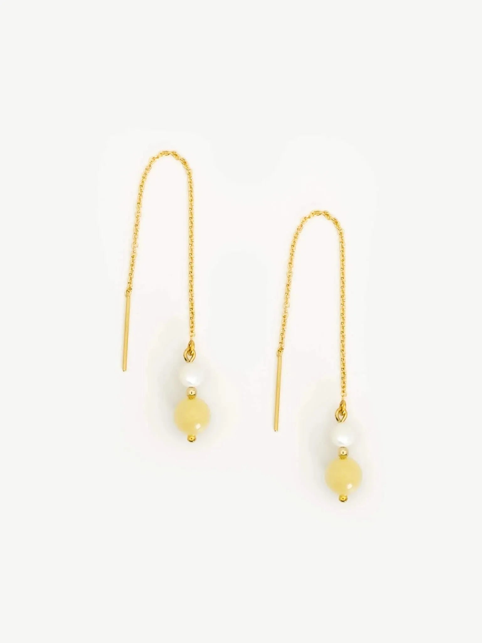 Florissant Yellow Jade & Pearl Threader Earrings - Atelier Akina