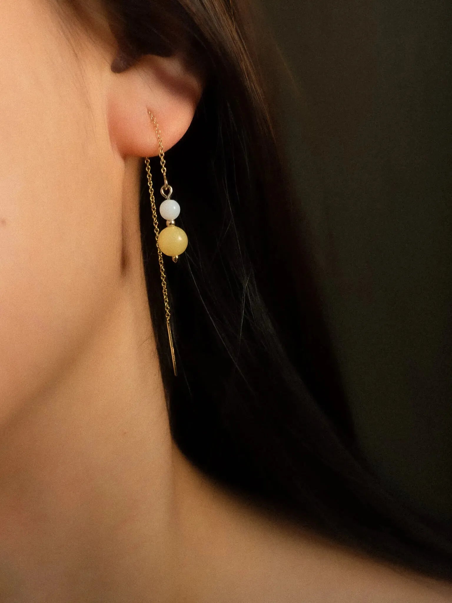 Florissant Yellow Jade & Pearl Threader Earrings - Atelier Akina