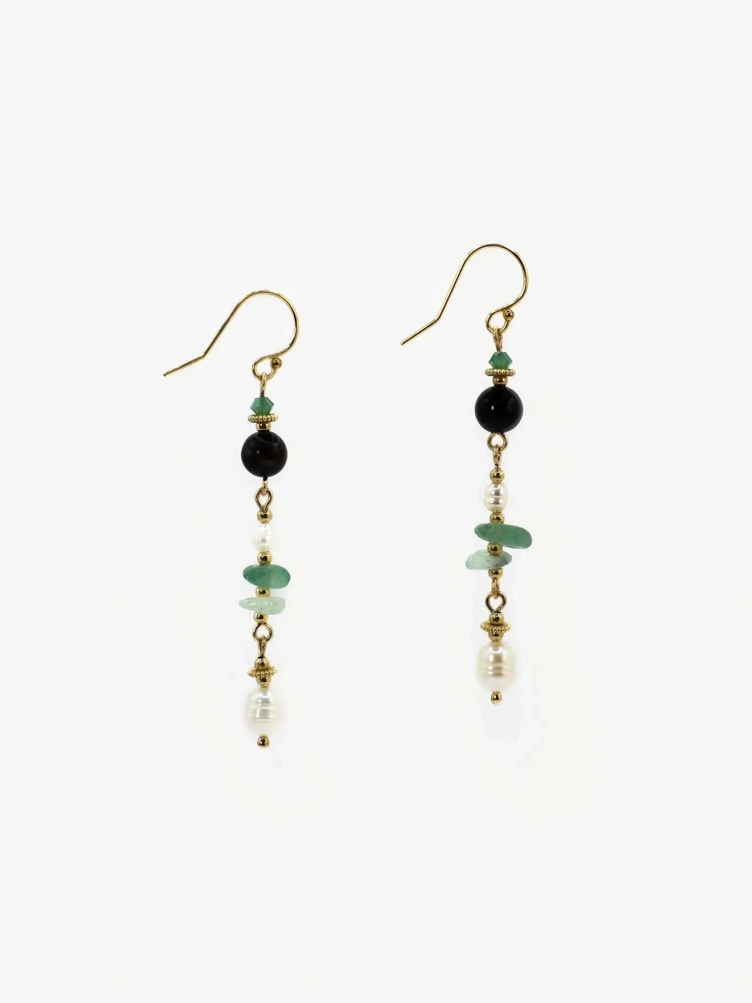 Forest Green Stone & Pearl Dangle Earrings - Atelier Akina