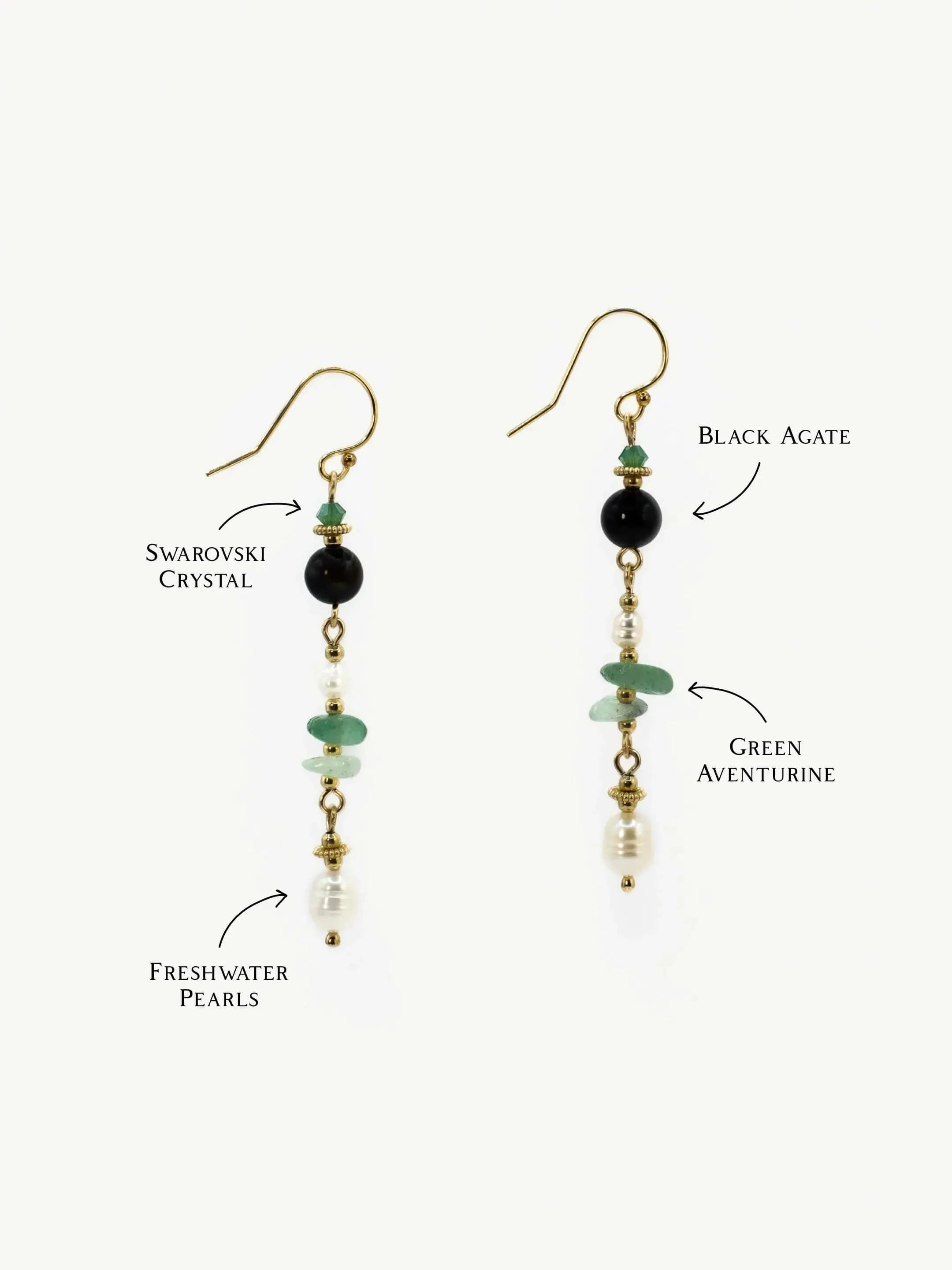 Forest Green Stone & Pearl Dangle Earrings - Atelier Akina