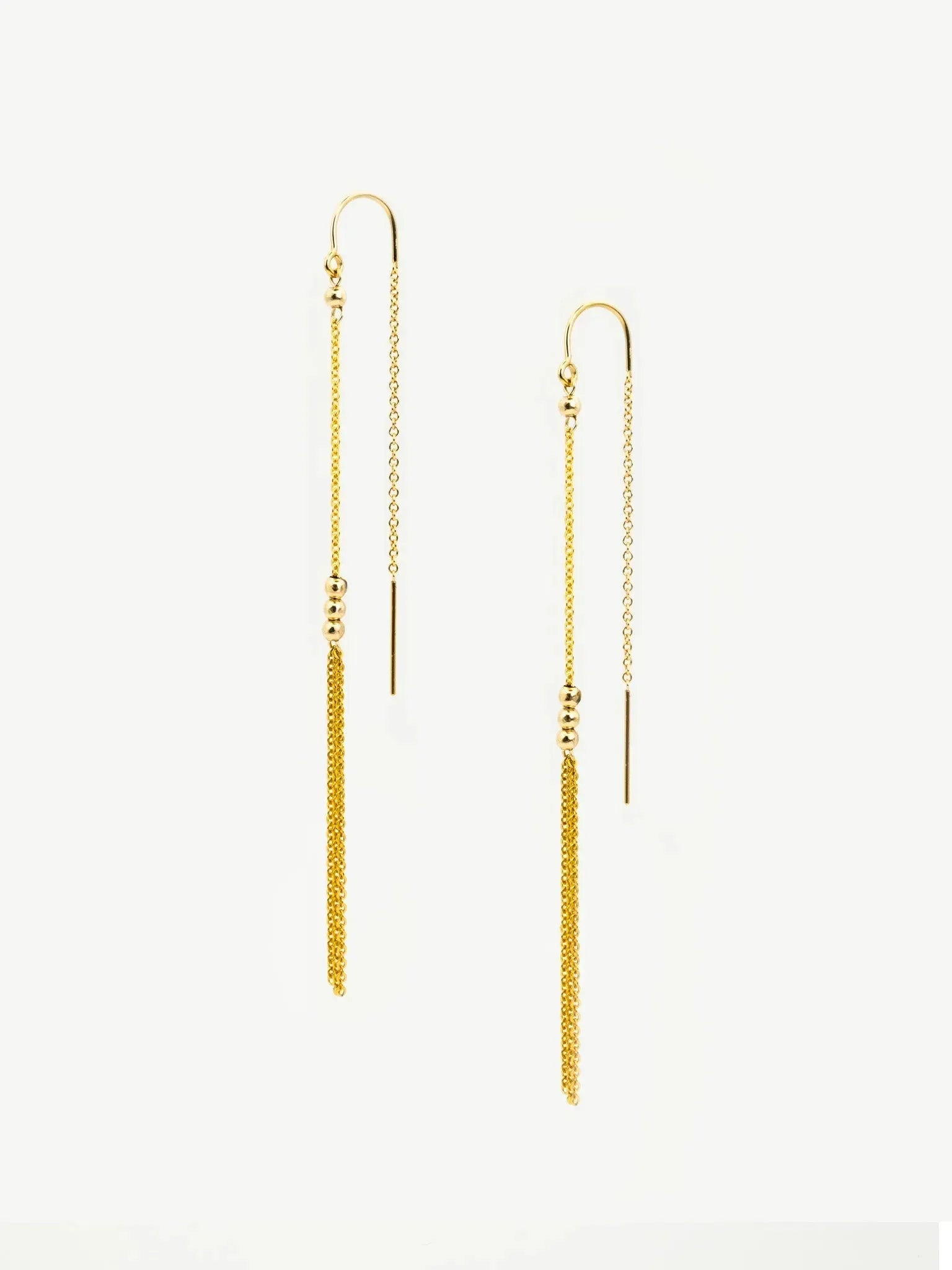 Gold Bead & Chain Tassel U-Threader Earrings - Atelier Akina