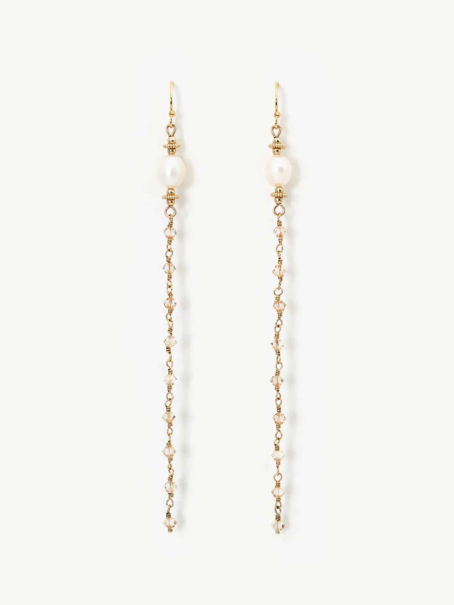 Golden Pearl & Crystal Cascade Dangle Earrings - Atelier Akina