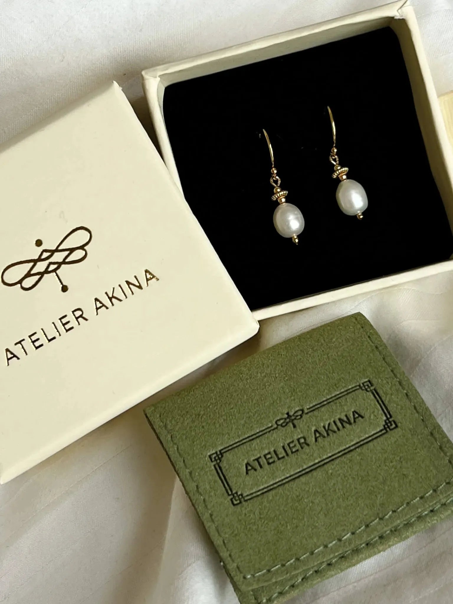 Golden Pearl Drop Earrings - Atelier Akina