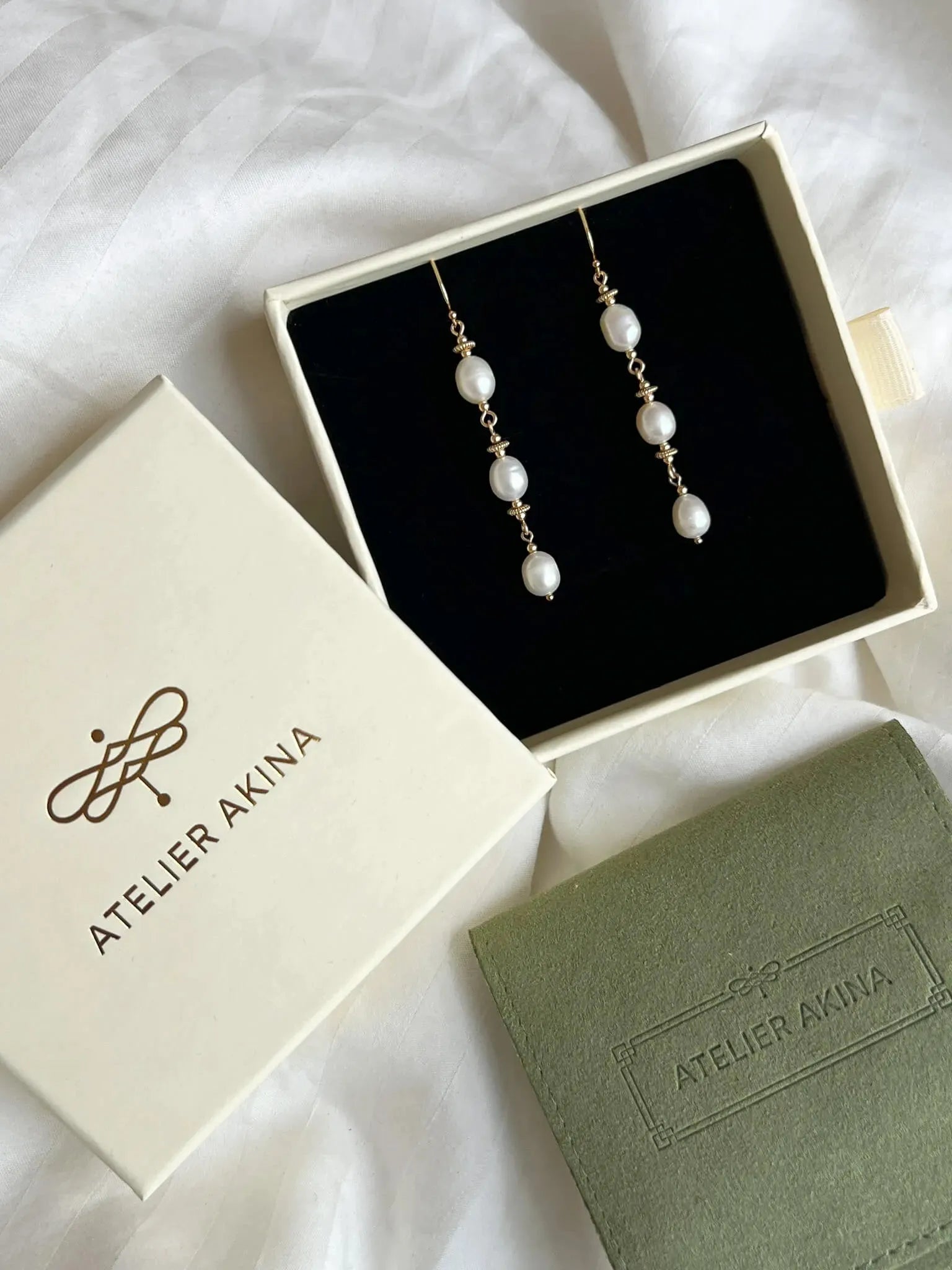 Golden Pearl Trio Dangle Earrings - Atelier Akina