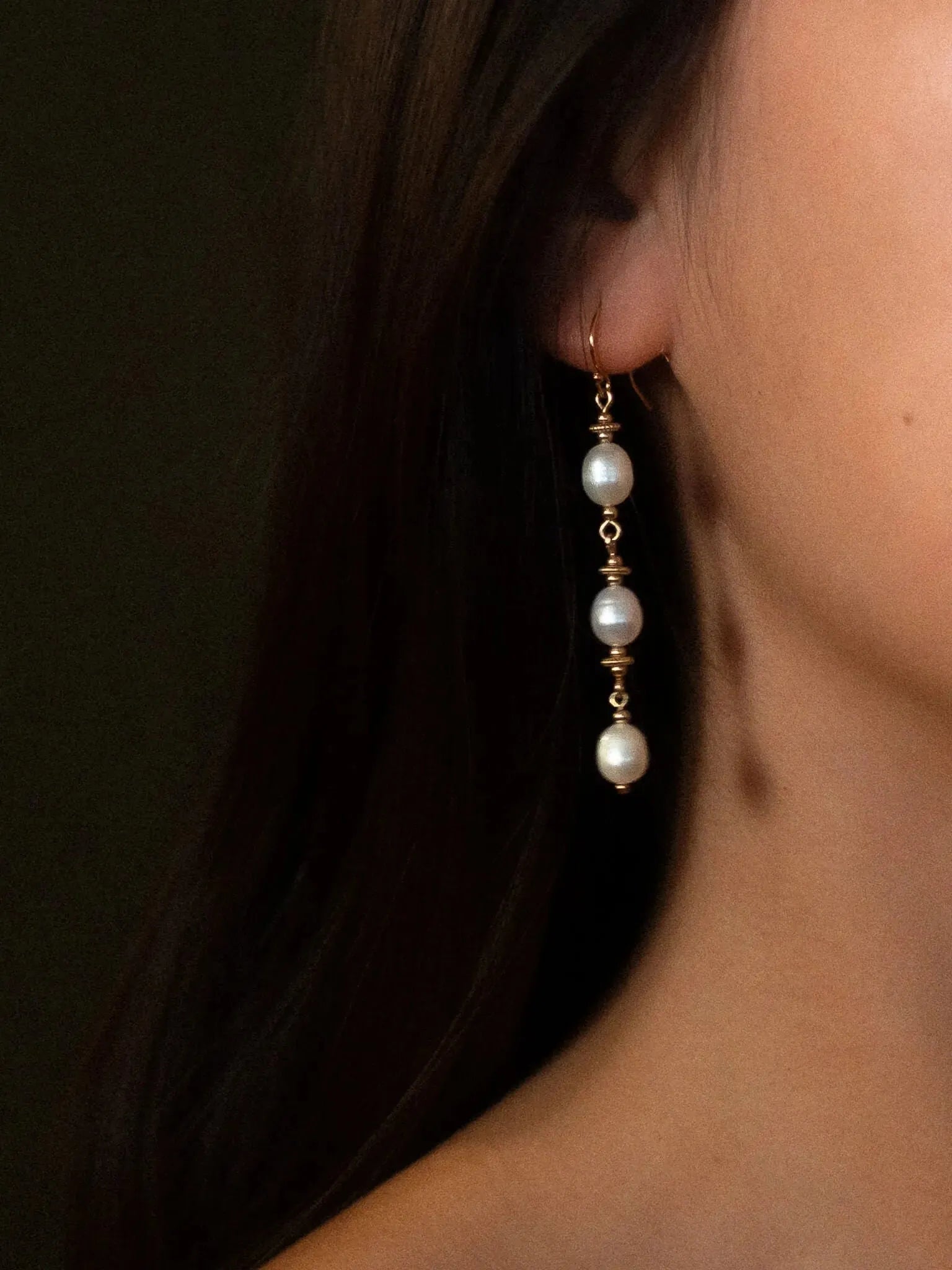 Golden Pearl Trio Dangle Earrings - Atelier Akina