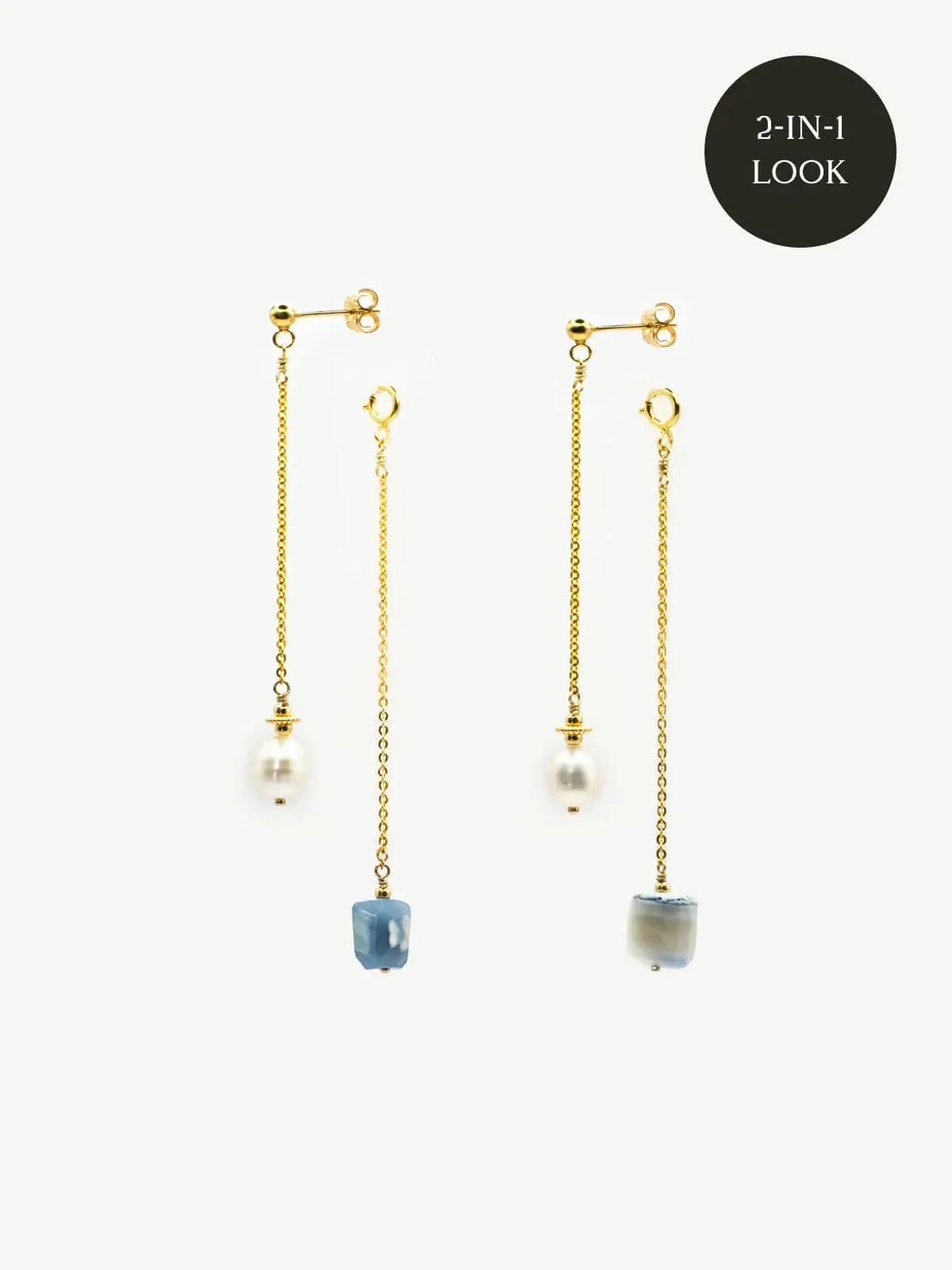 Golden Pearl & Blue Opal Dangle Earrings - Atelier Akina