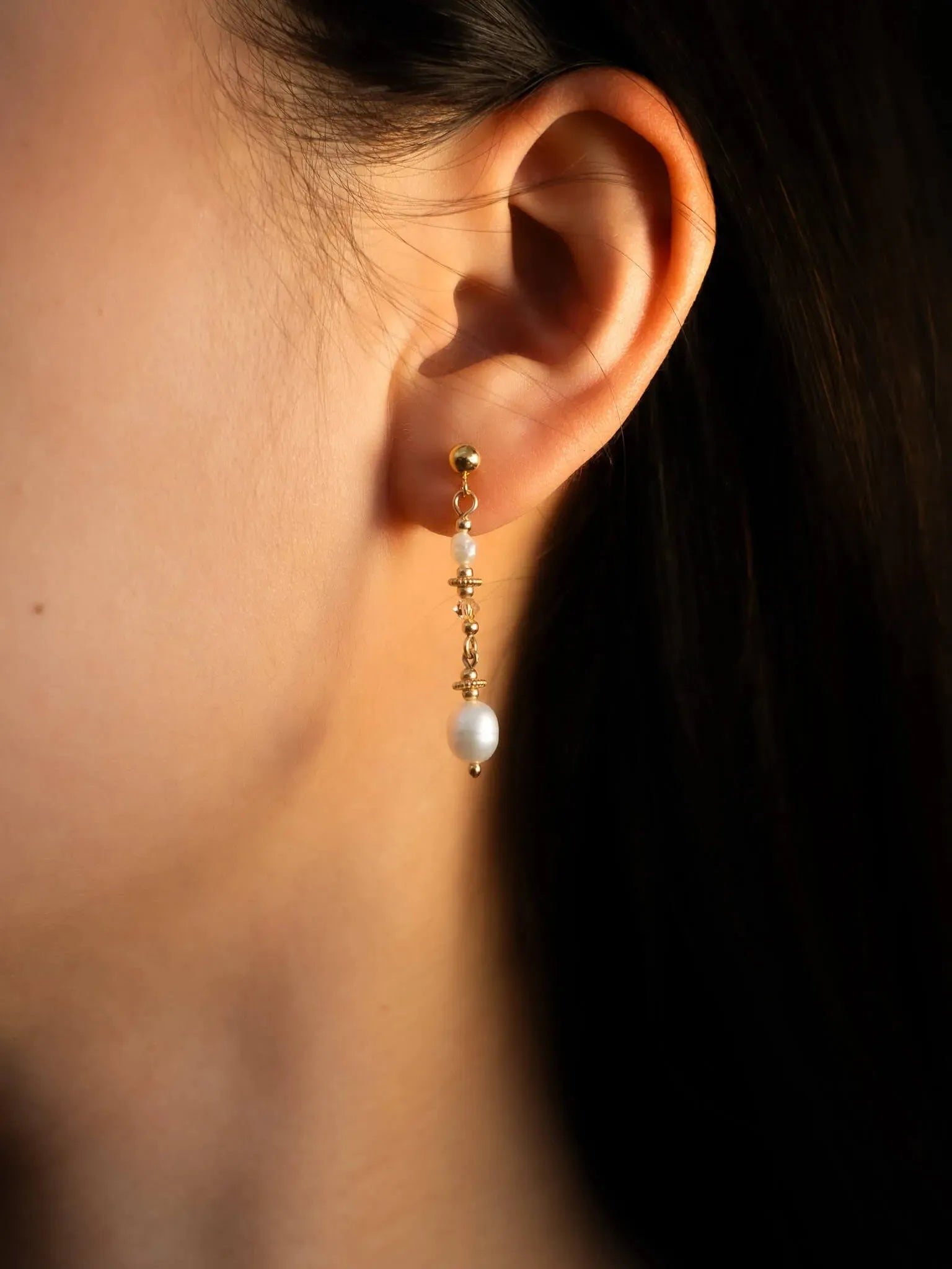 Golden Pearl & Crystal Vintage-Inspired Earrings - Atelier Akina