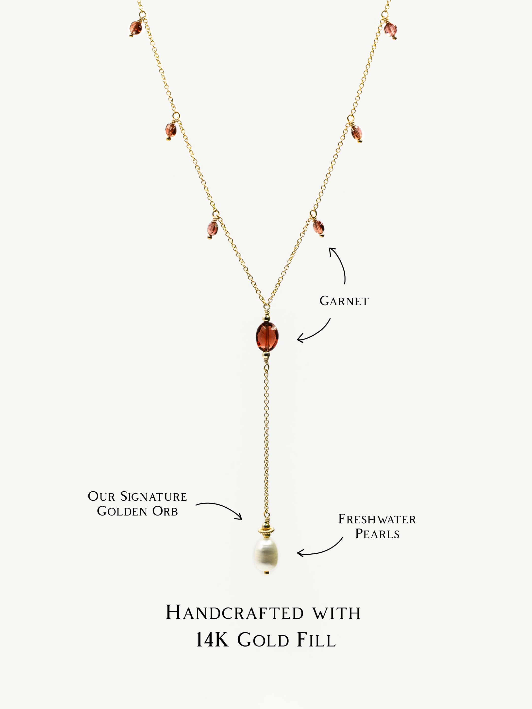 Golden Pearl & Garnet Drop Necklace