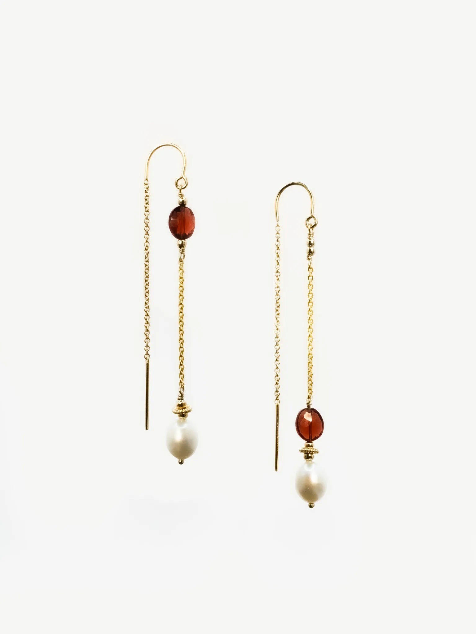 Golden Pearl & Garnet U-Threader Earrings - Atelier Akina