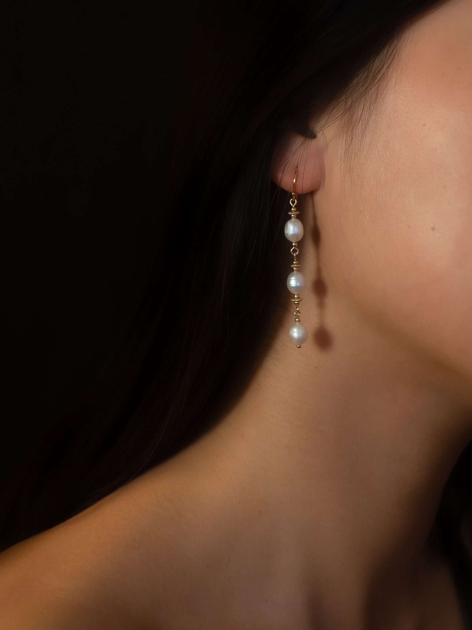 Golden Pearl Trio Dangle Earrings