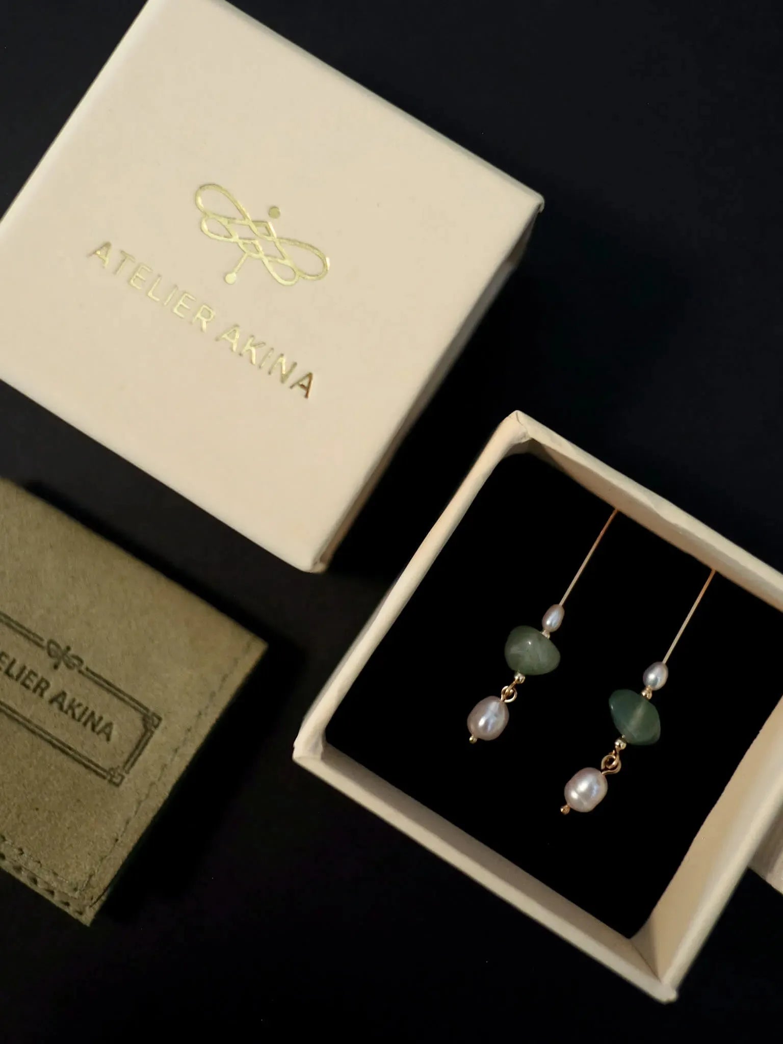 Green Aventurine Pearl Dangle Earrings - Atelier Akina